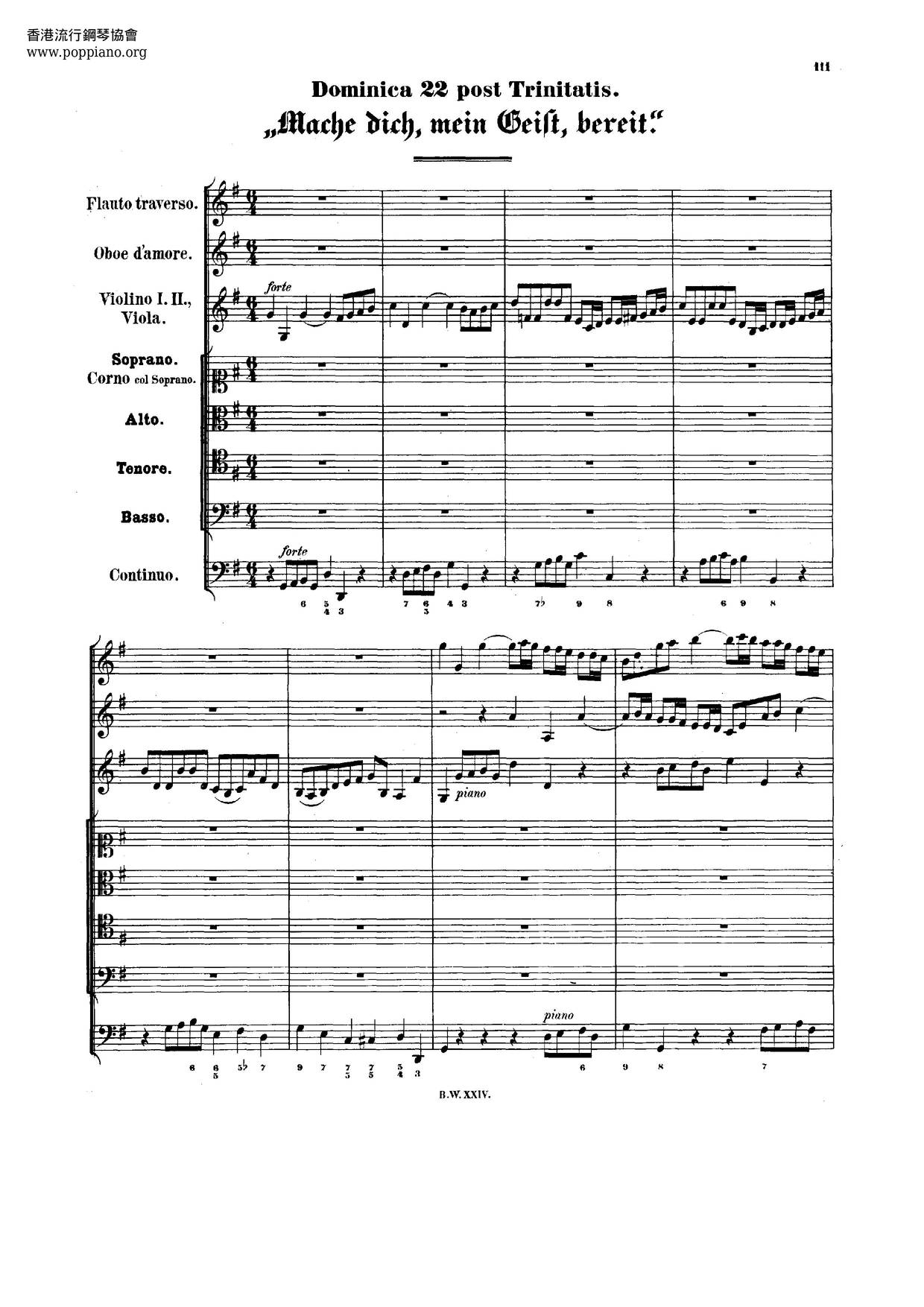 Mache Dich, Mein Geist, Bereit, BWV 115琴譜
