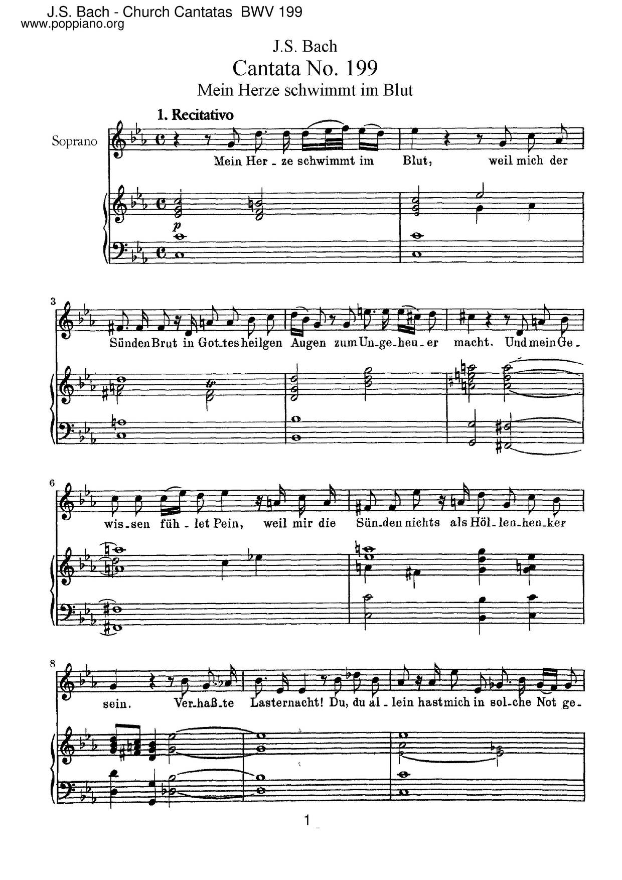 Mein Herze Schwimmt Im Blut, BWV 199ピアノ譜