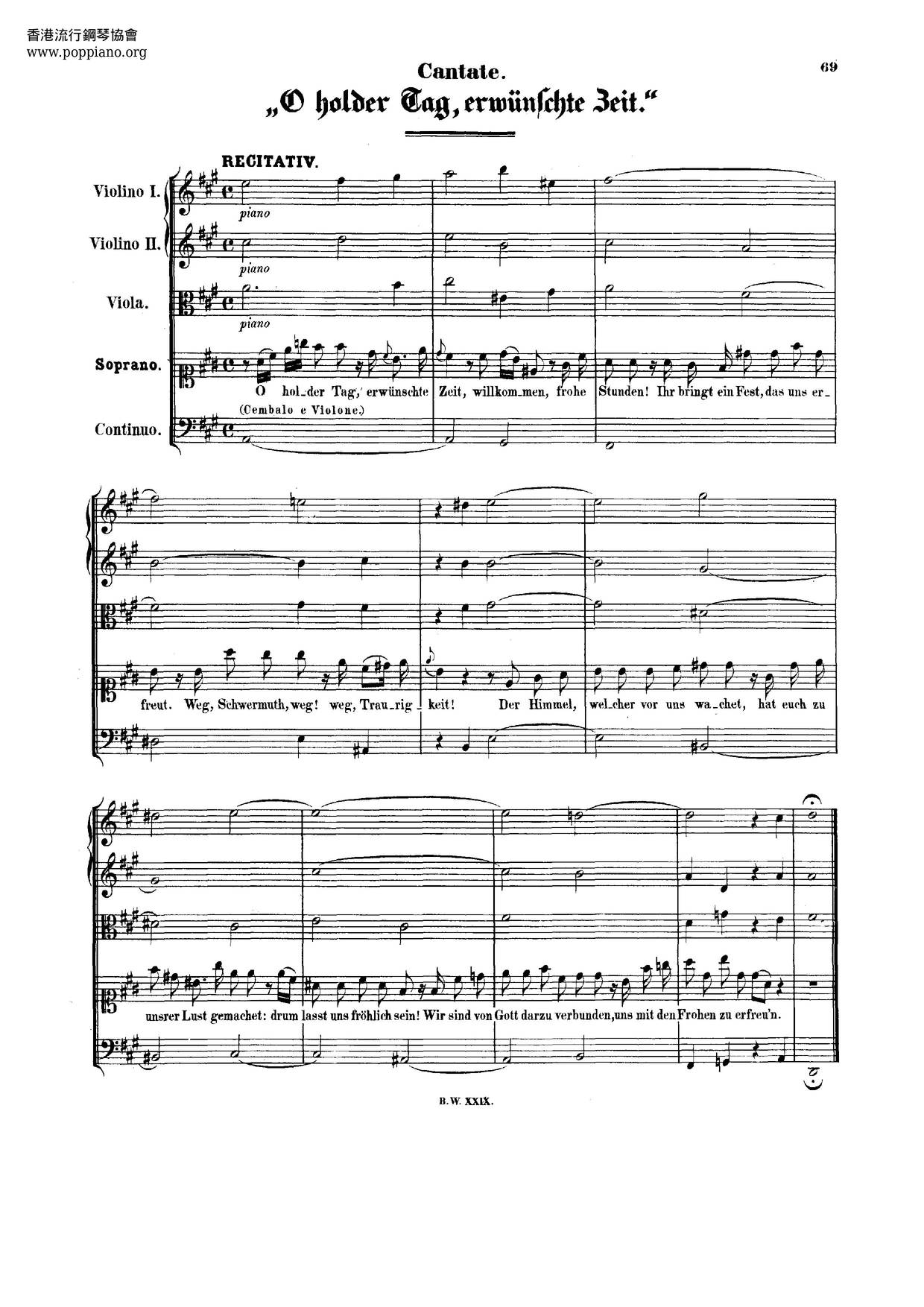 O Holder Tag, Erwünschte Zeit, BWV 210ピアノ譜