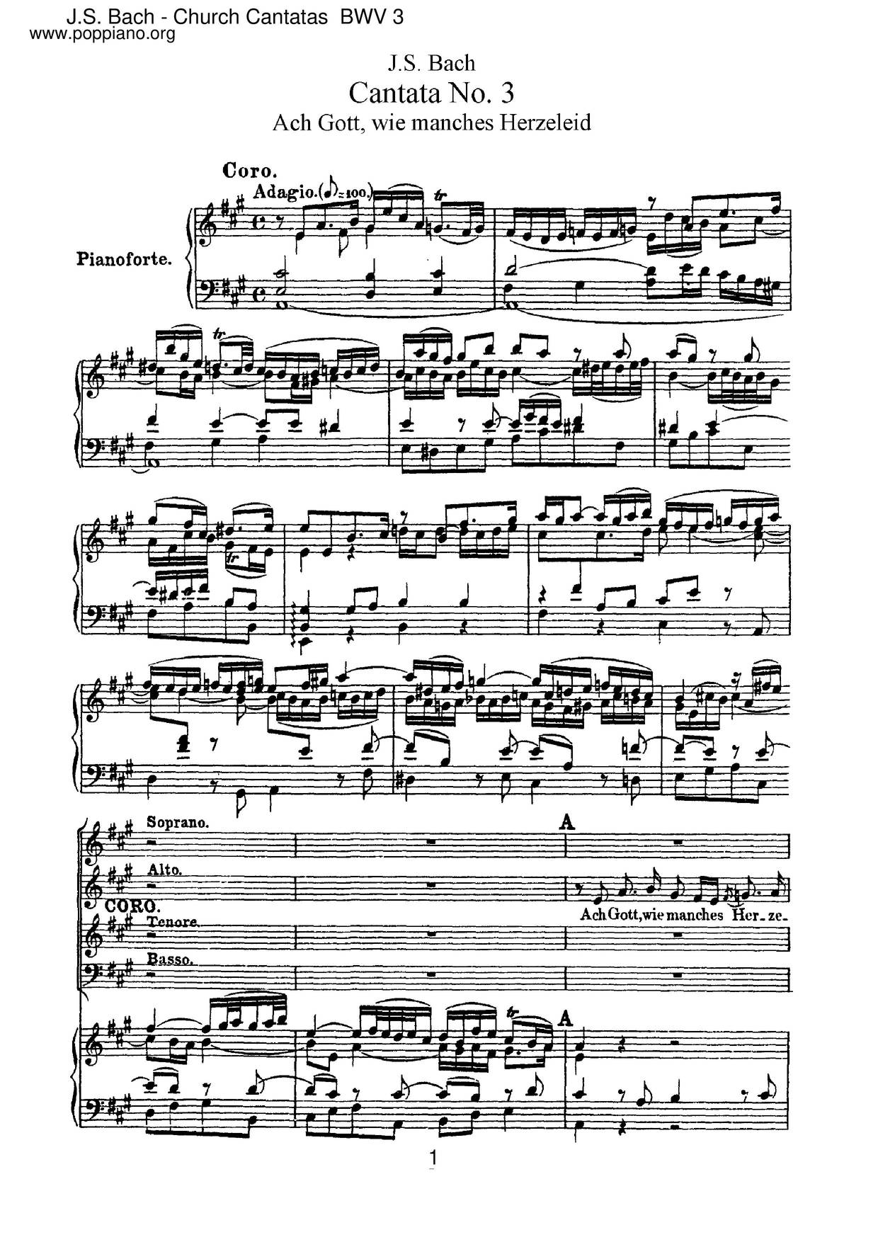 Oh God, How Much Heartache, BWV 3ピアノ譜