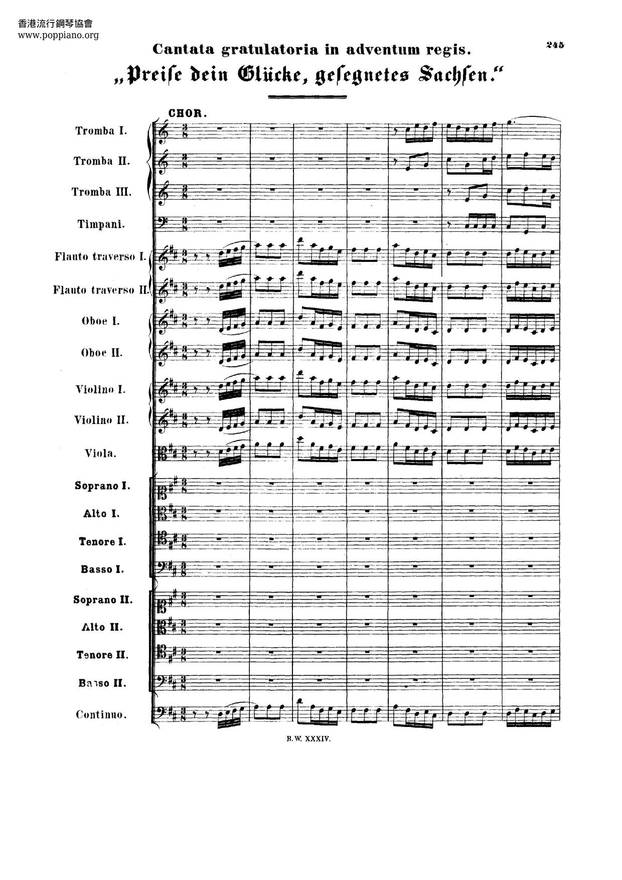 Preise Dein Glücke, Gesegnetes Sachsen, BWV 215ピアノ譜