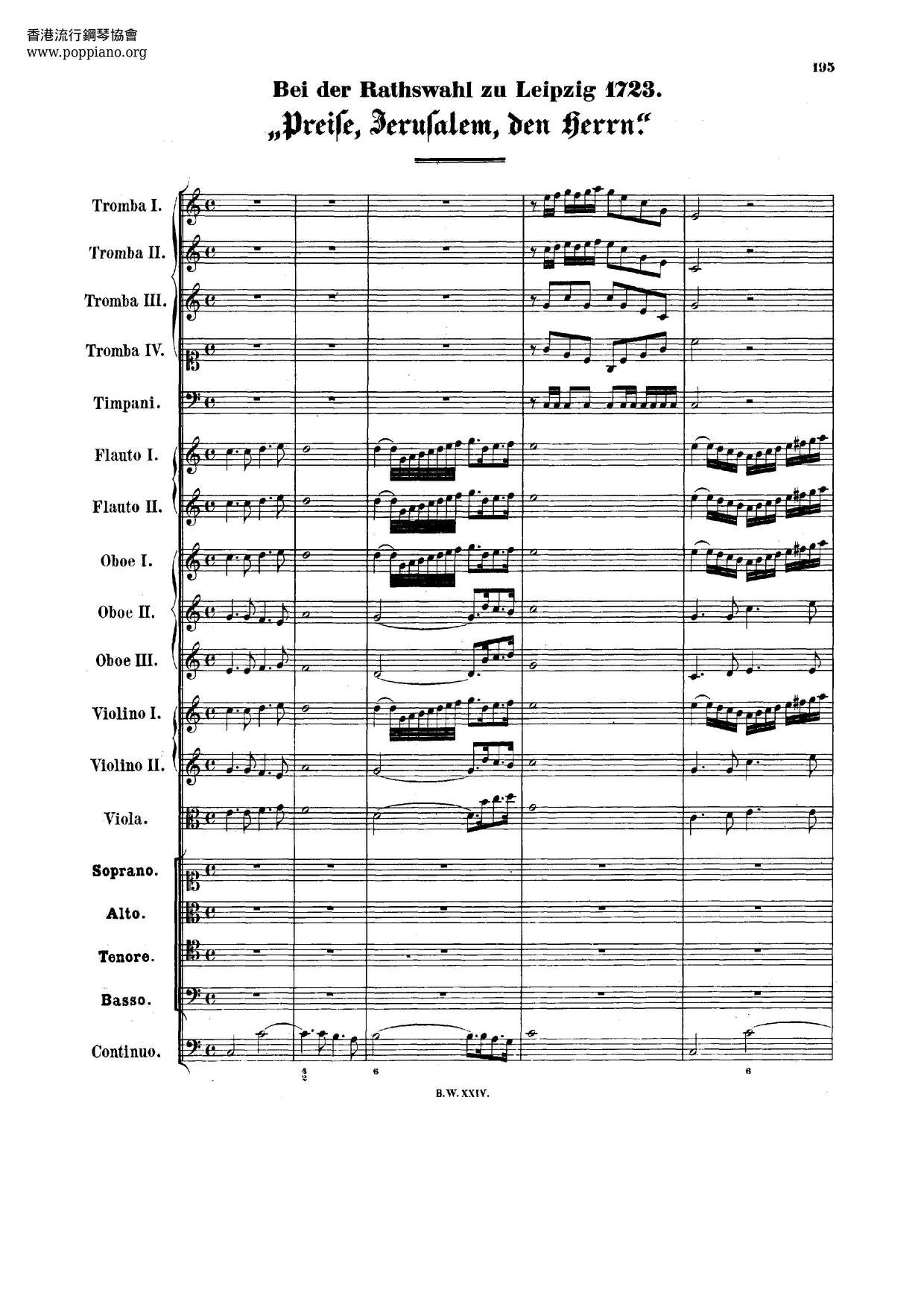 Preise, Jerusalem, Den Herren, BWV 119ピアノ譜