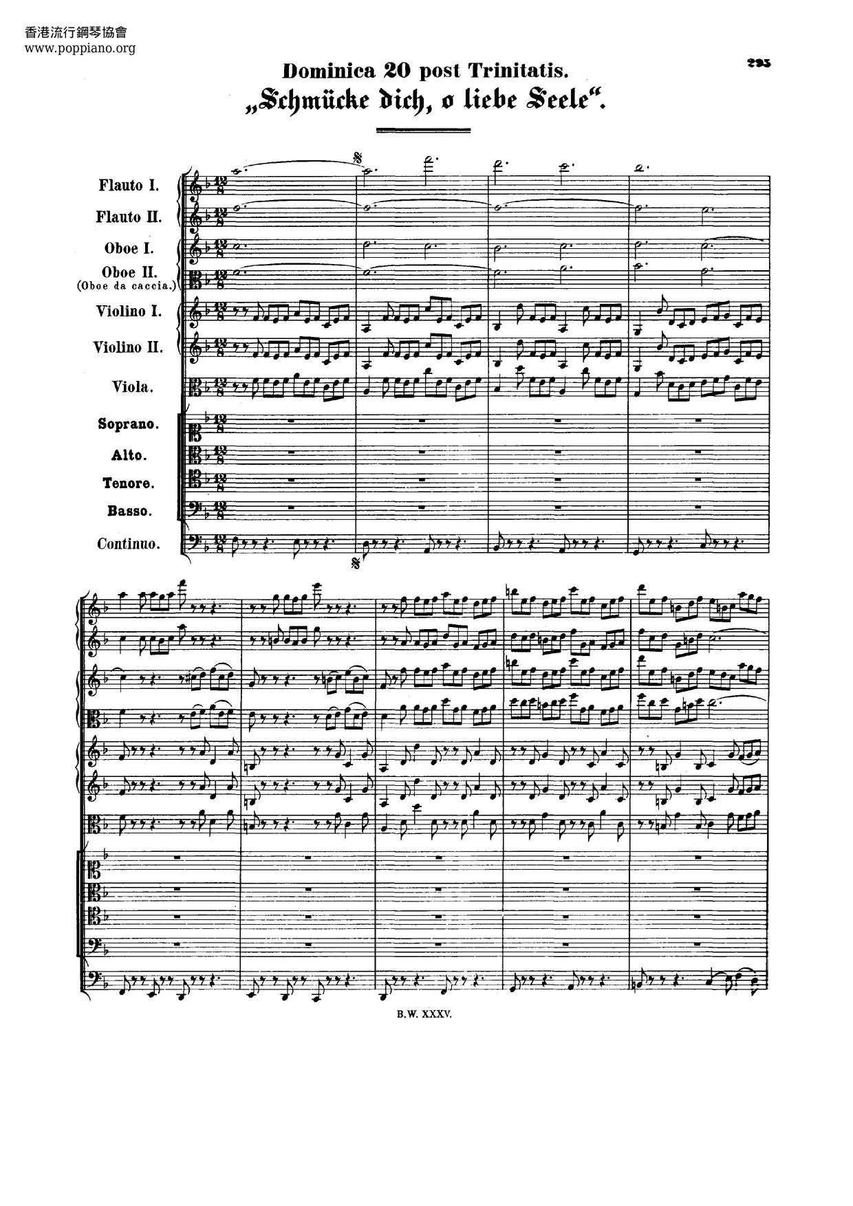 Schmücke Dich, O Liebe Seele, BWV 180琴谱