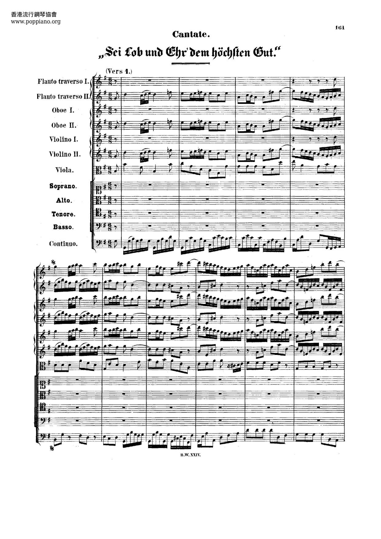 Sei Lob Und Ehr Dem Höchsten Gut, BWV 117 Score