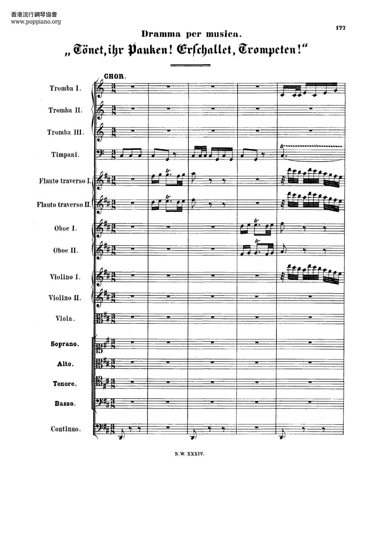 Tönet, Ihr Pauken! Erschallet, Trompeten!, BWV 214琴譜
