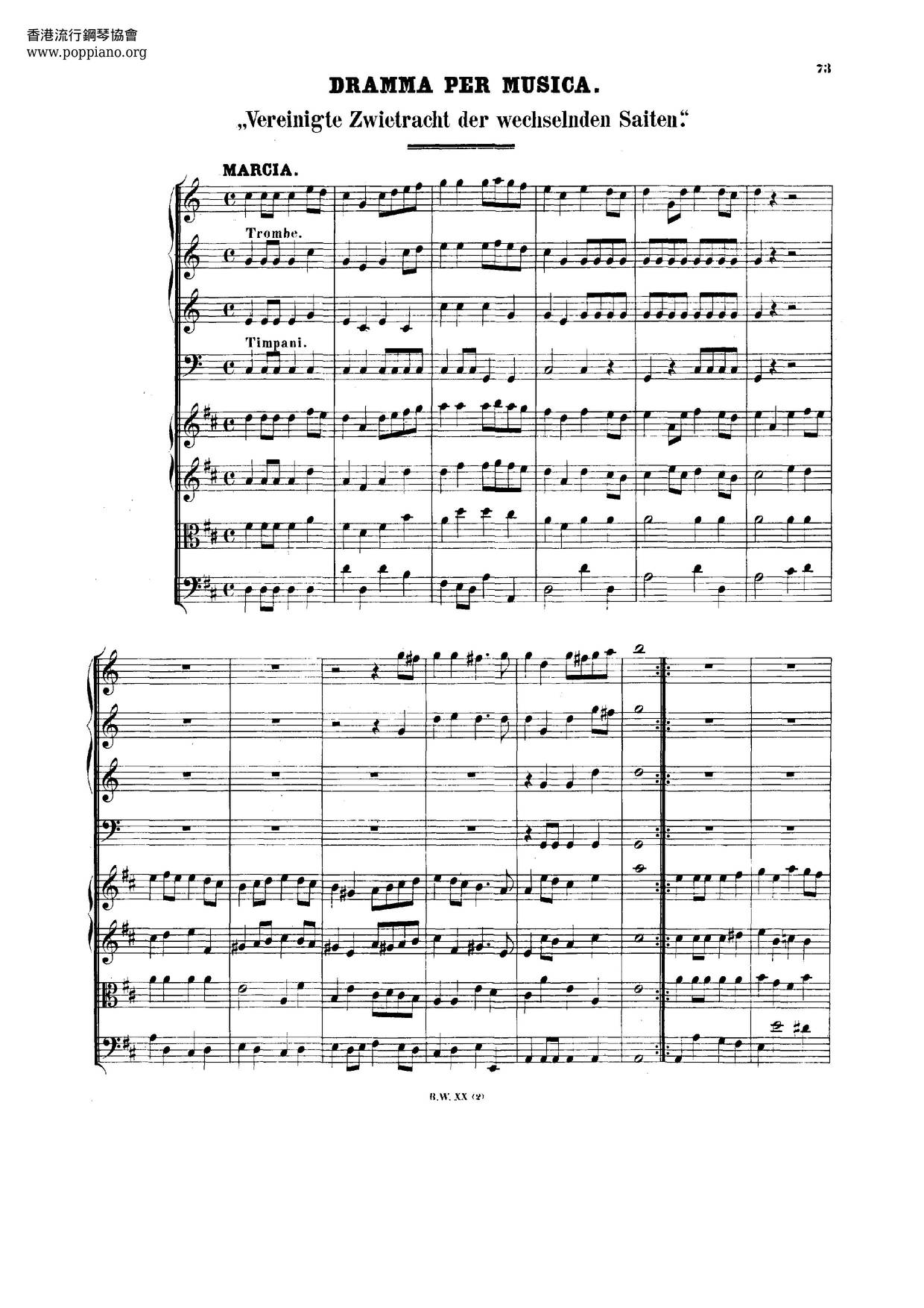 Vereinigte Zwietracht Der Wechselnden Saiten, BWV 207琴譜