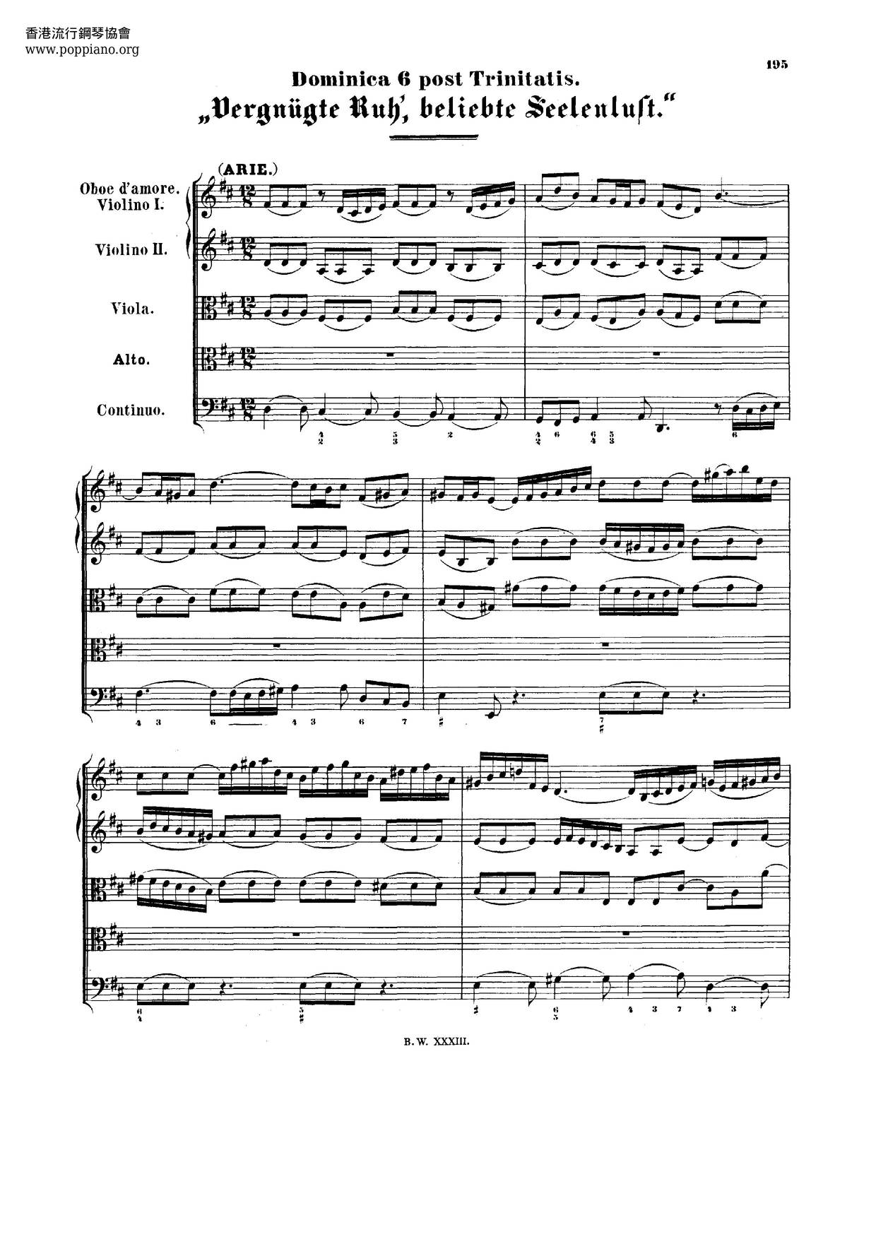 Vergnügte Ruh, Beliebte Seelenlust, BWV 170琴譜