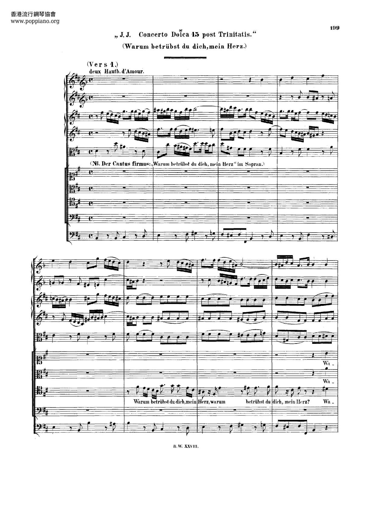 Warum Betrübst Du Dich, Mein Herz, BWV 138 Score