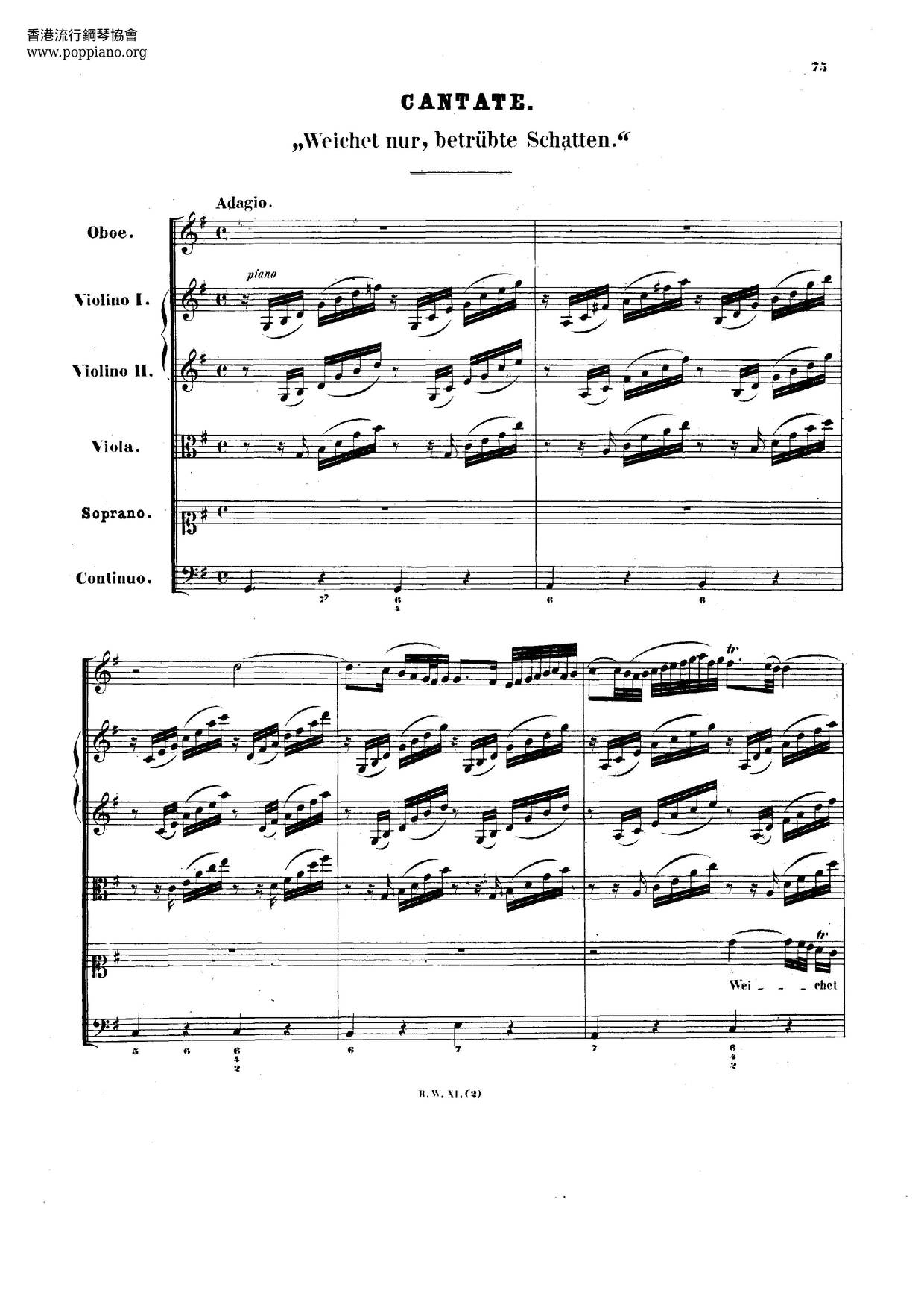 Weichet Nur, Betrübte Schatten, BWV 202ピアノ譜