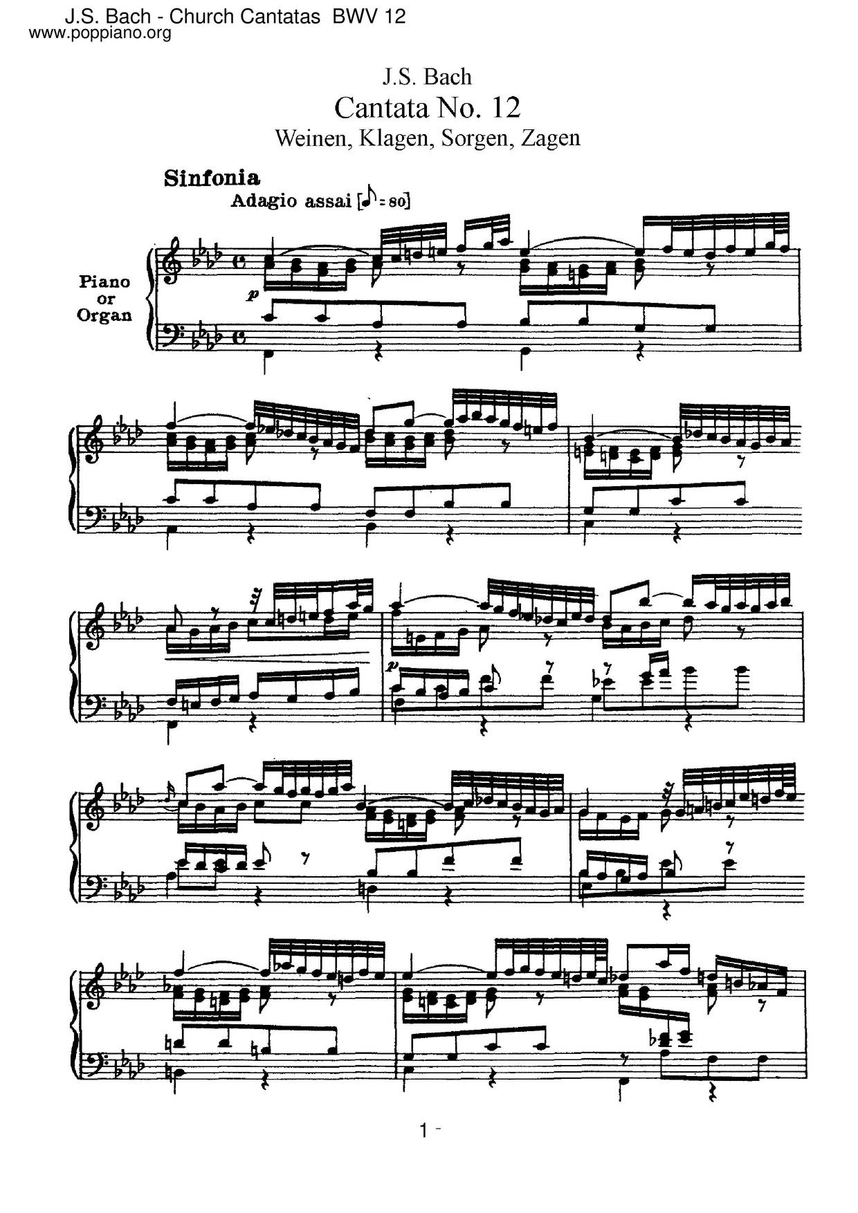 Weinen, Klagen, Sorgen, Zagen, BWV 12ピアノ譜