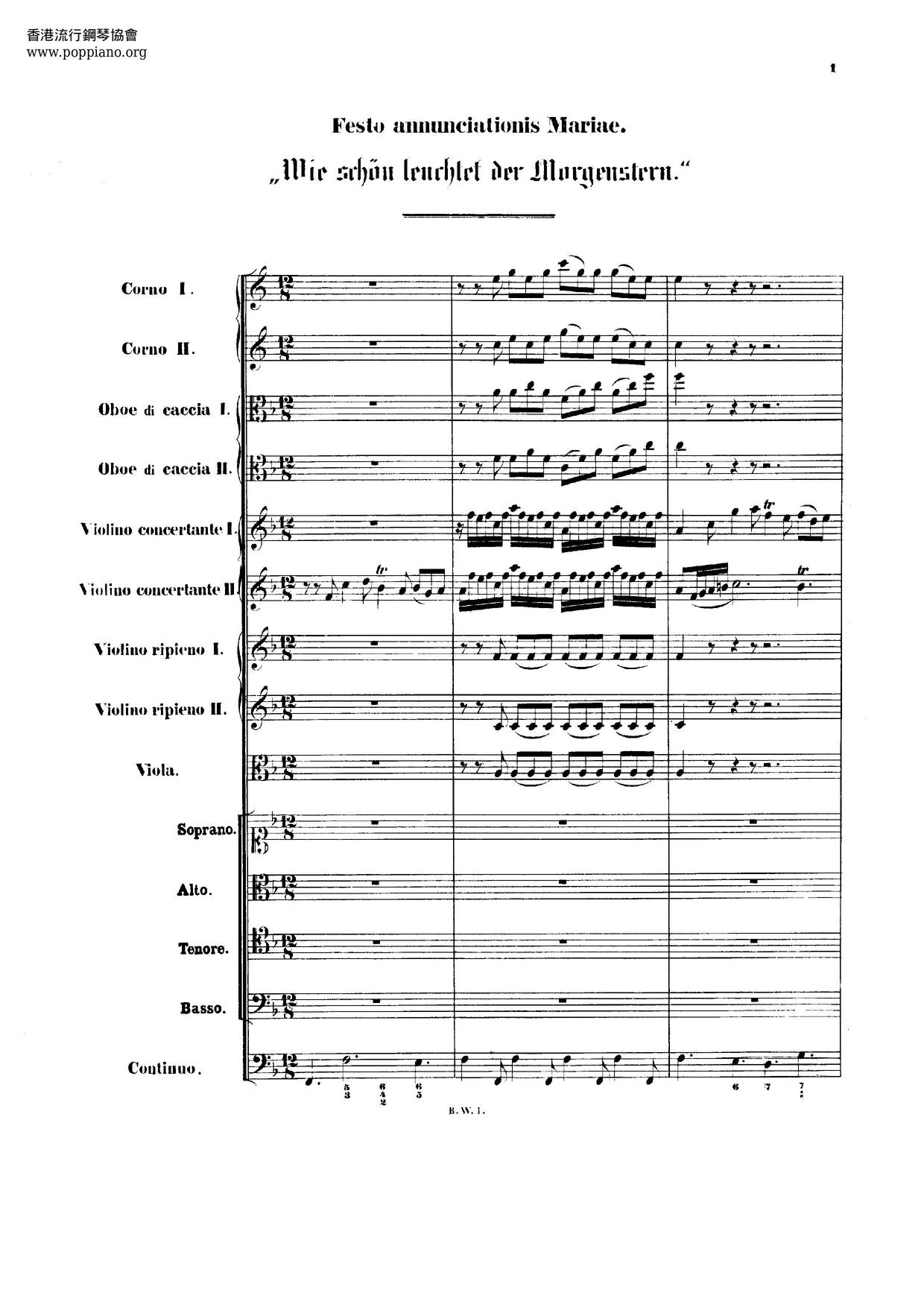 Wie Schön Leuchtet Der Morgenstern, BWV 1琴谱