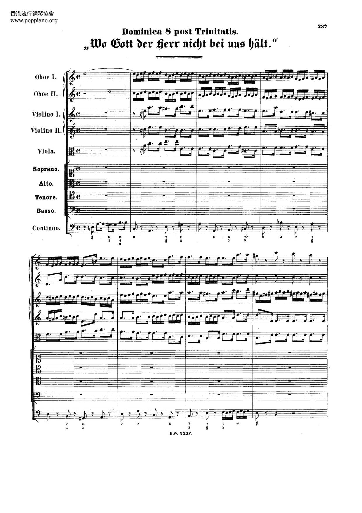 Wo Gott Der Herr Nicht Bei Uns Hält, BWV 178ピアノ譜