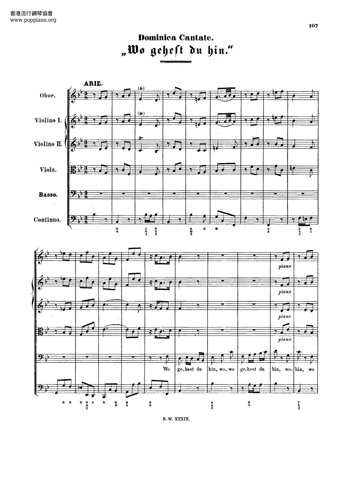 Wo Gehest Du Hin?, BWV 166ピアノ譜