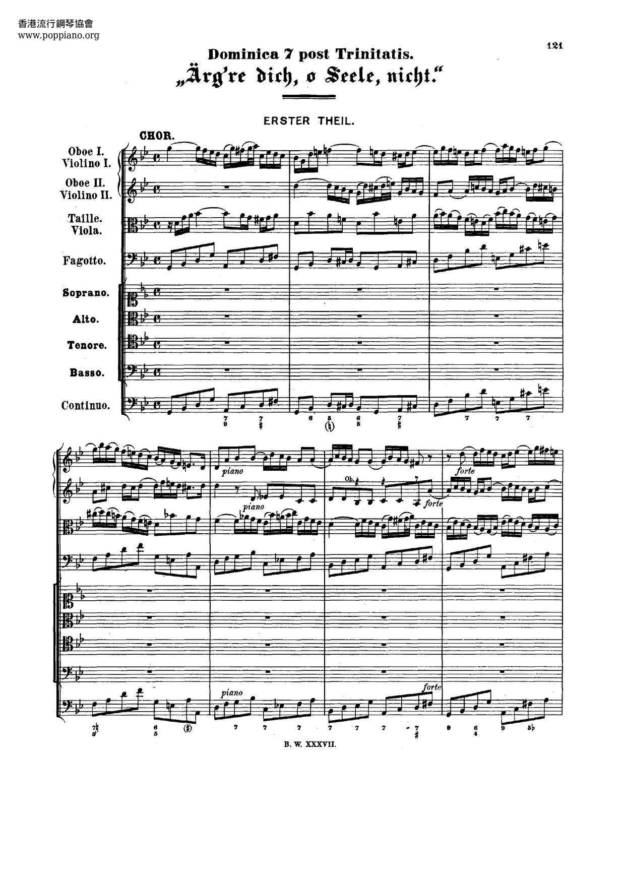 Ärgre Dich, O Seele, Nicht, BWV 186ピアノ譜