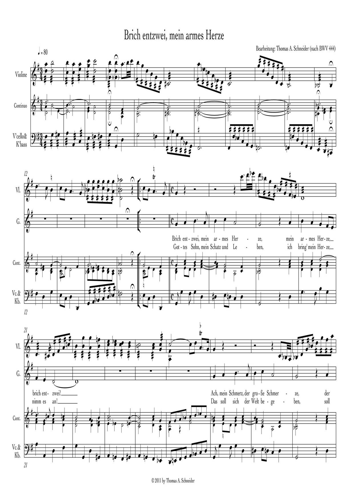 Brich Entzwei, Mein Armes Herze, BWV 444琴谱
