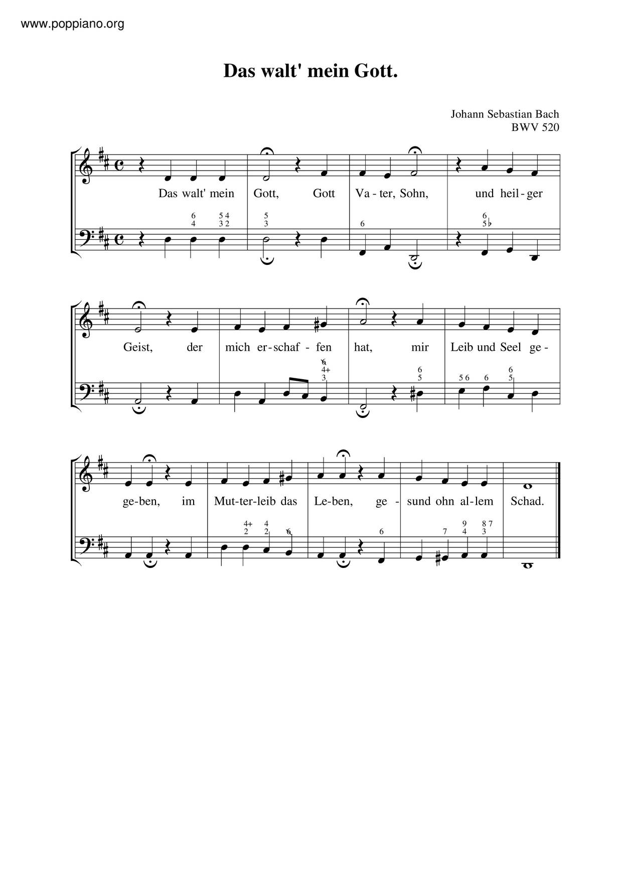 Das Walt' Mein Gott, BWV 520ピアノ譜