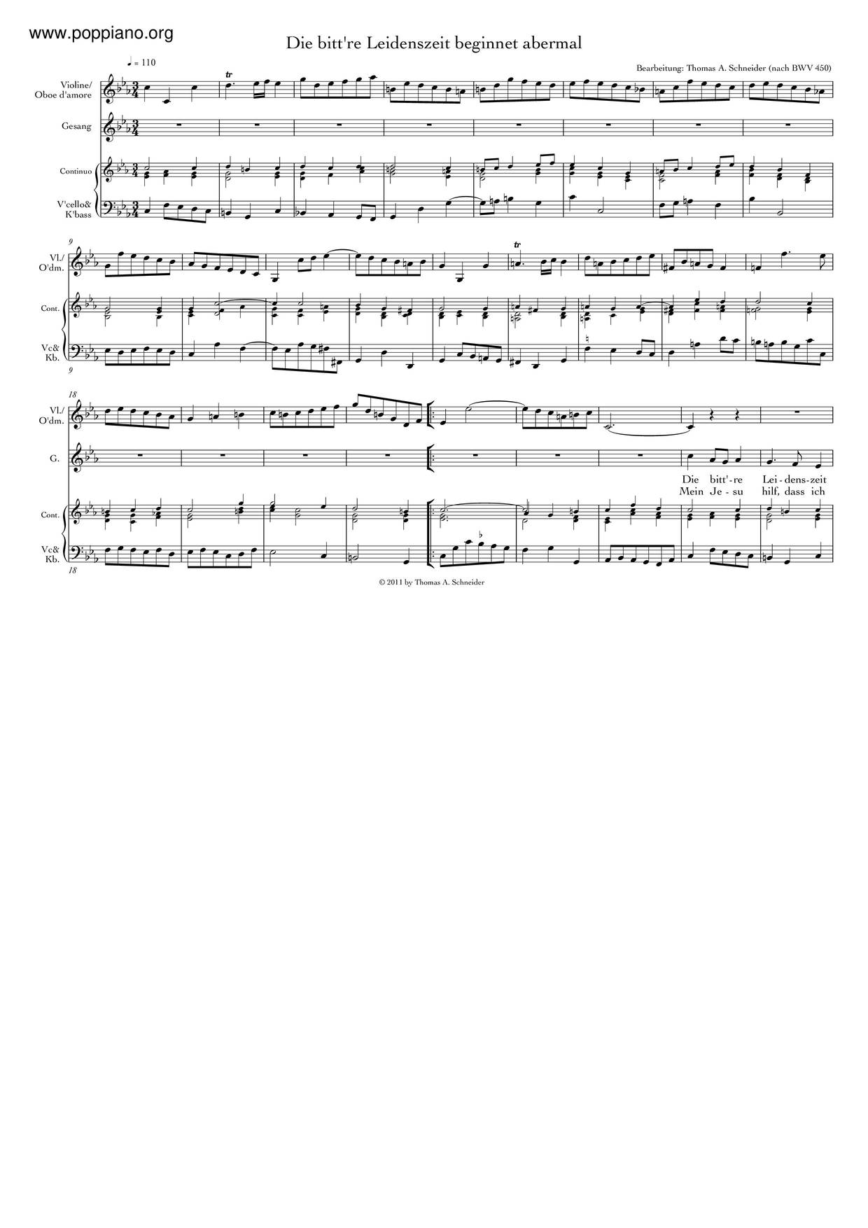 Die Bitt're Leidenszeit Beginnet Abermal, BWV 450 Score