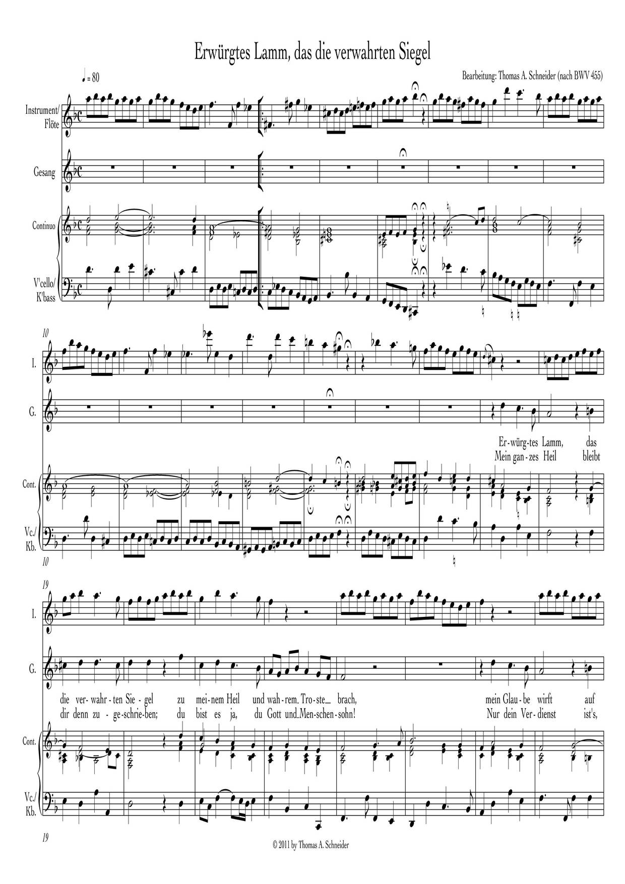 Erwürgtes Lamm, Das Die Verwahrten Siegel, BWV 455 Score