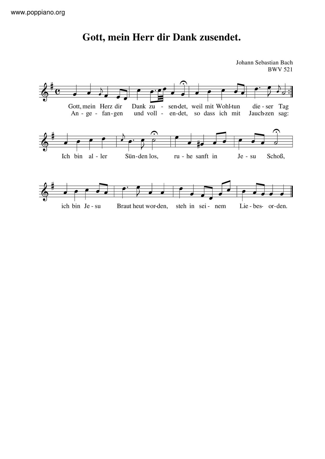 Gott Mein Herz Dir Dank Zusendet, BWV 521 Score