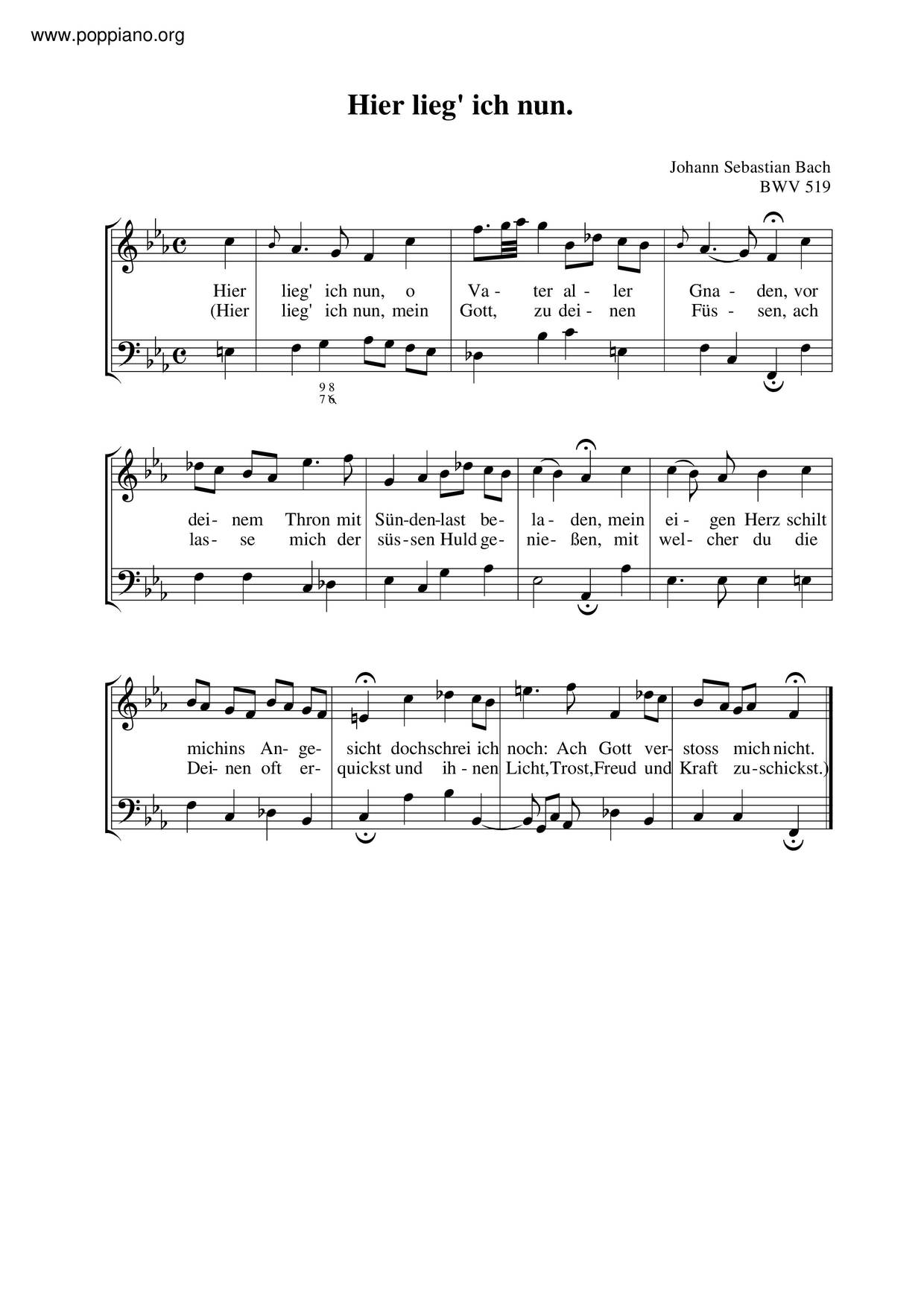 Hier Lieg' Ich Nun, BWV 519ピアノ譜