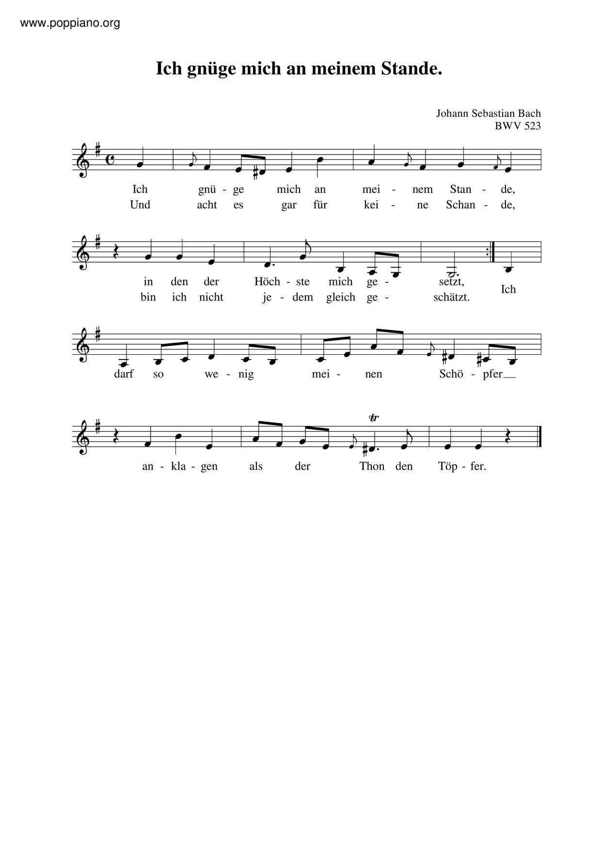 Ich Gnüge Mich An Meinem Stande, BWV 523 Score