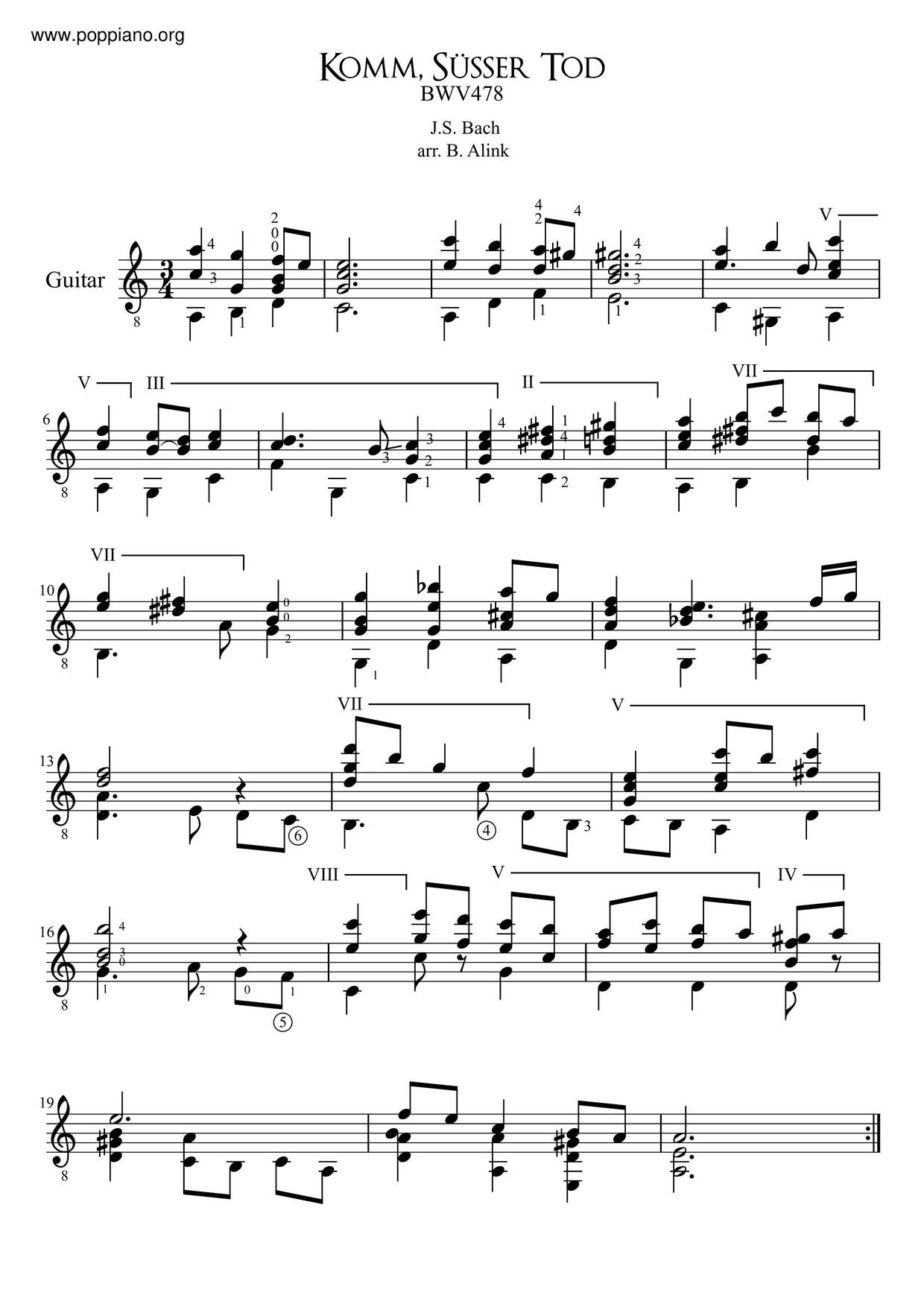 Komm, Süsser Tod, BWV 478琴谱
