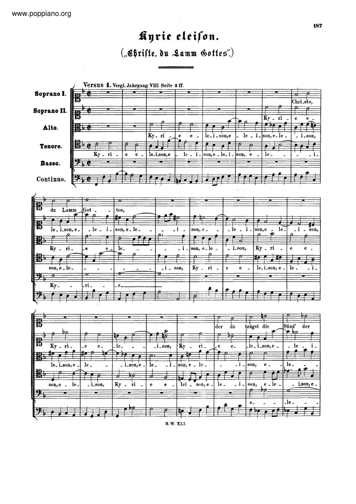 Kyrie In F Major, BWV 233A Score