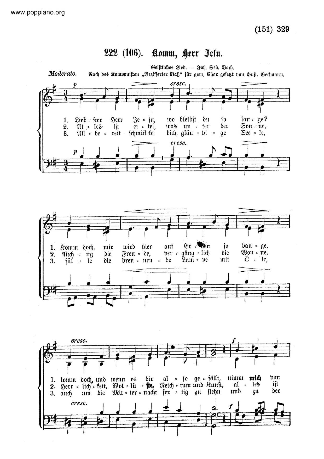 Liebster Herr Jesu, Wo Bleibst Du So Lange?, BWV 484琴譜