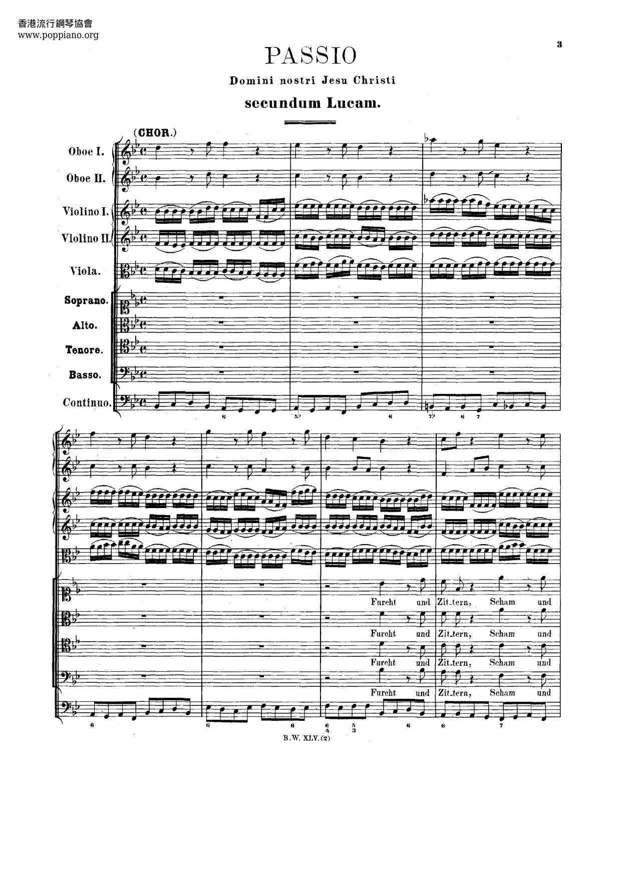 Lukaspassion, BWV 246琴譜