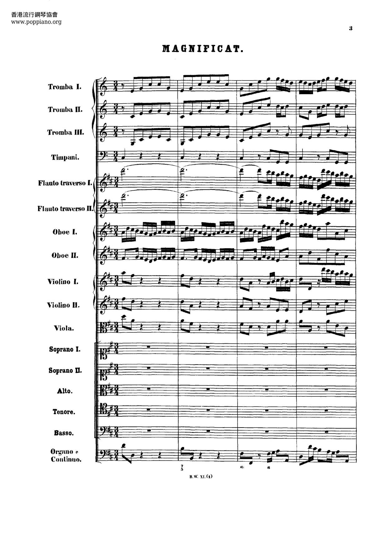 Magnificat In D Major, BWV 243琴譜
