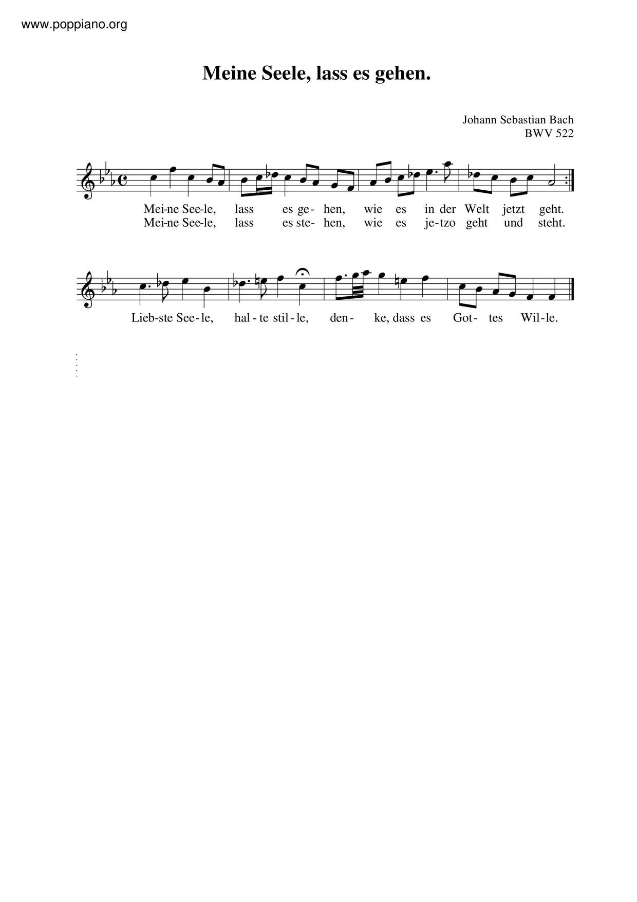 Meine Seele, Laß Es Gehen, BWV 522ピアノ譜