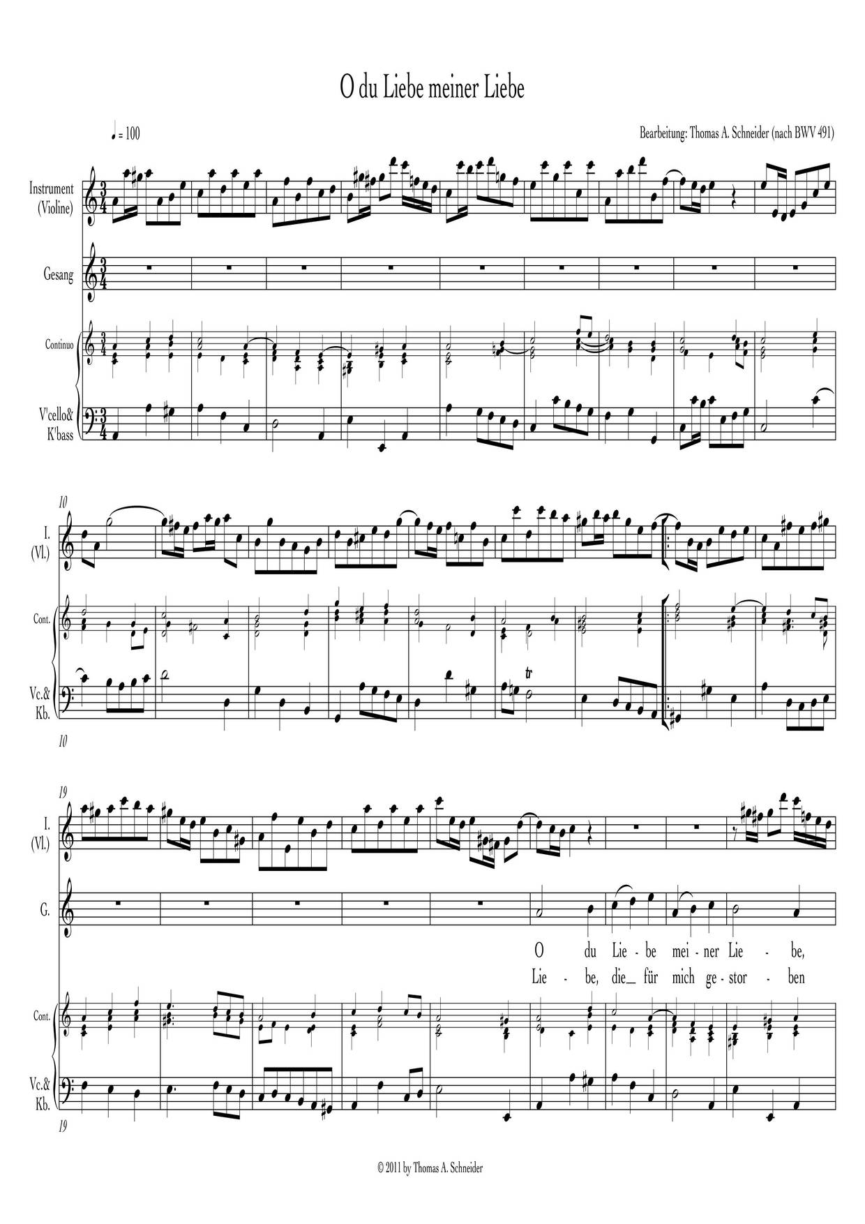 O Du Liebe Meiner Liebe, BWV 491 Score