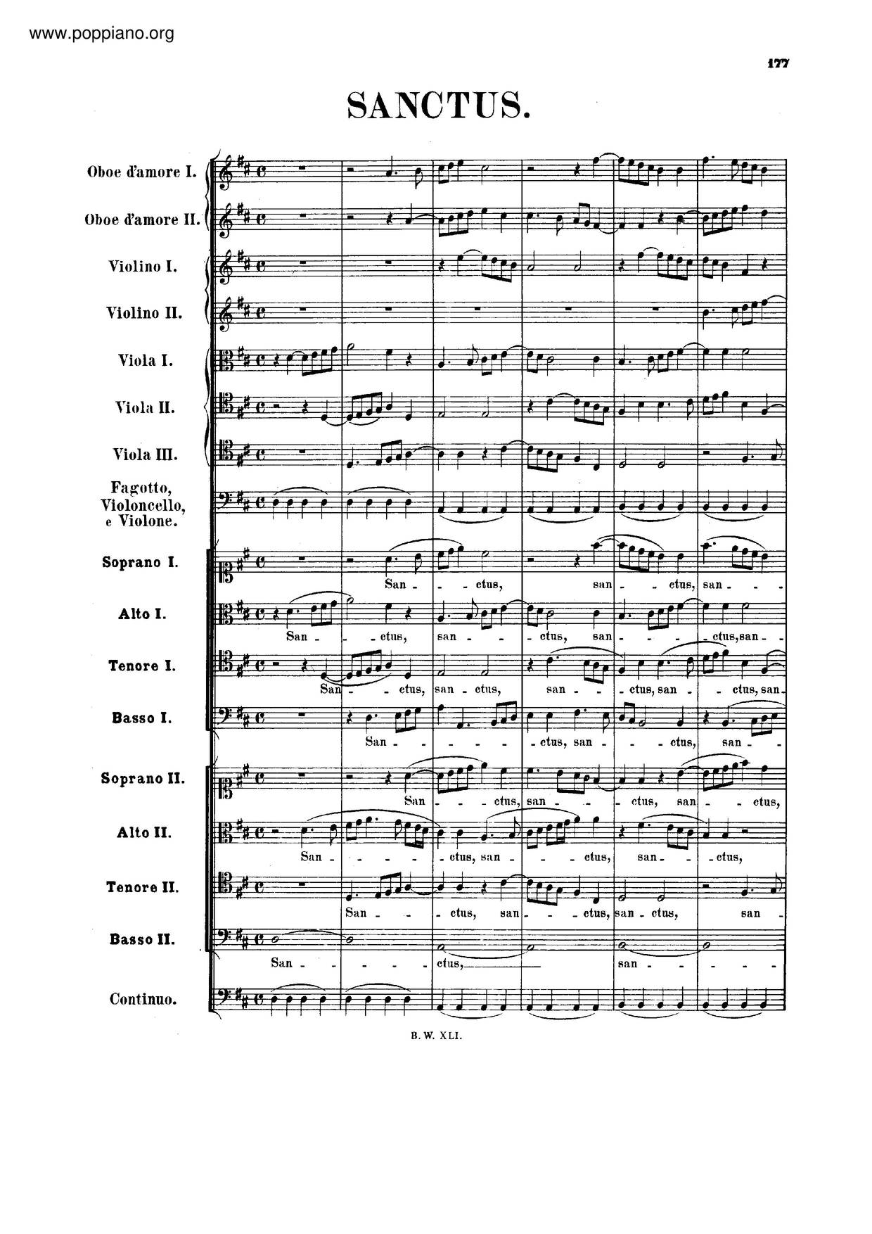 Sanctus In D Major, BWV 241 Score