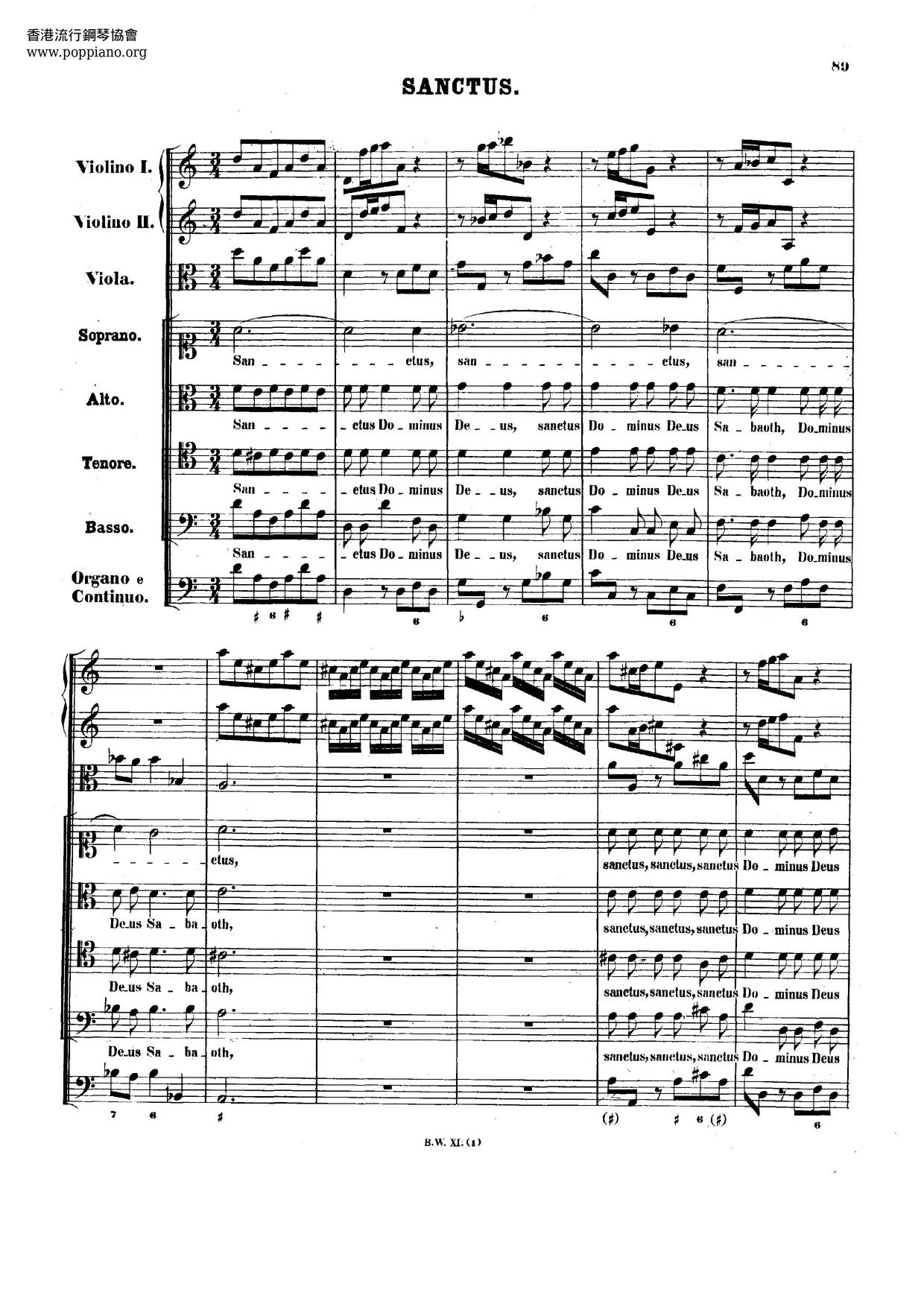 Sanctus In D Minor, BWV 239 Score