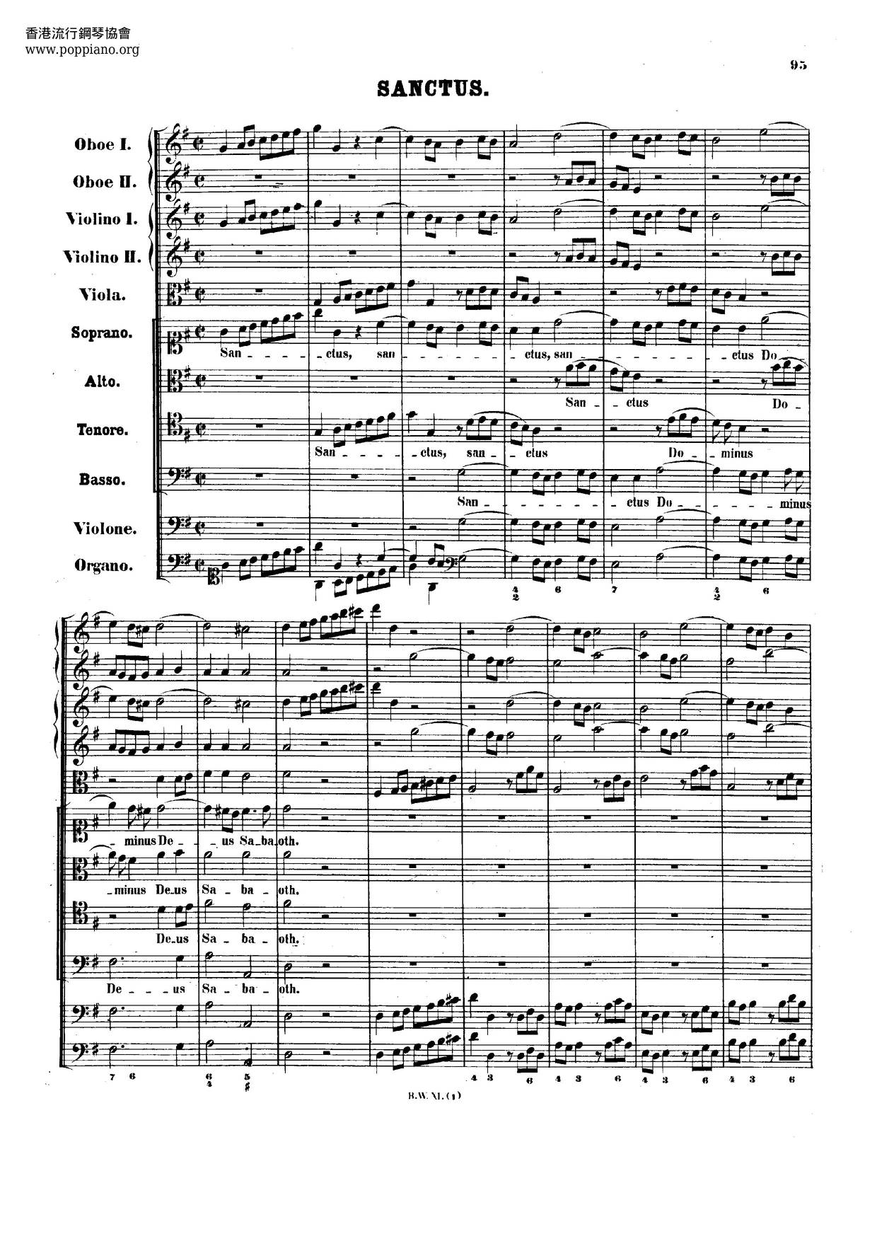 Sanctus In G Major, BWV 240 Score
