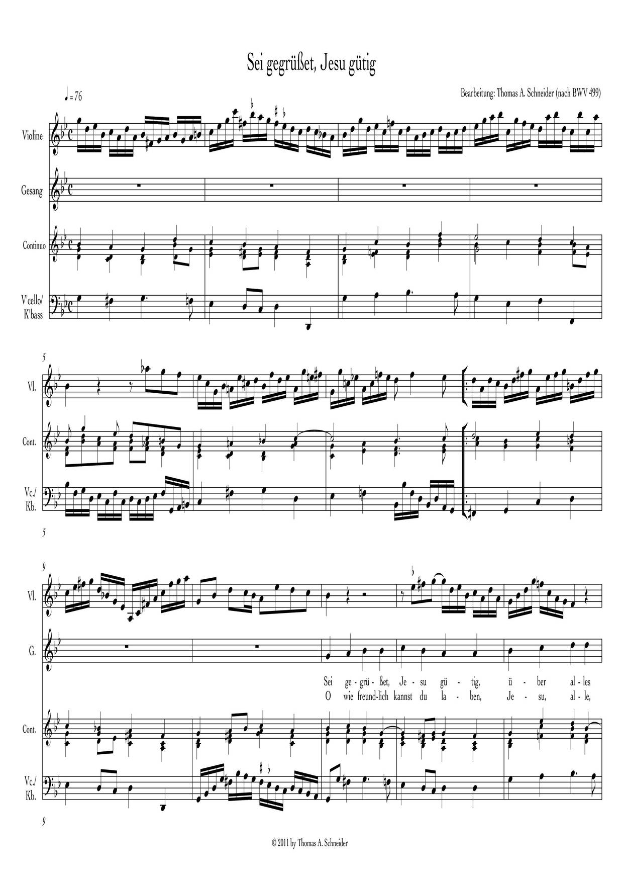 Sei Gegrüsset, Jesu Gütig, BWV 499琴谱