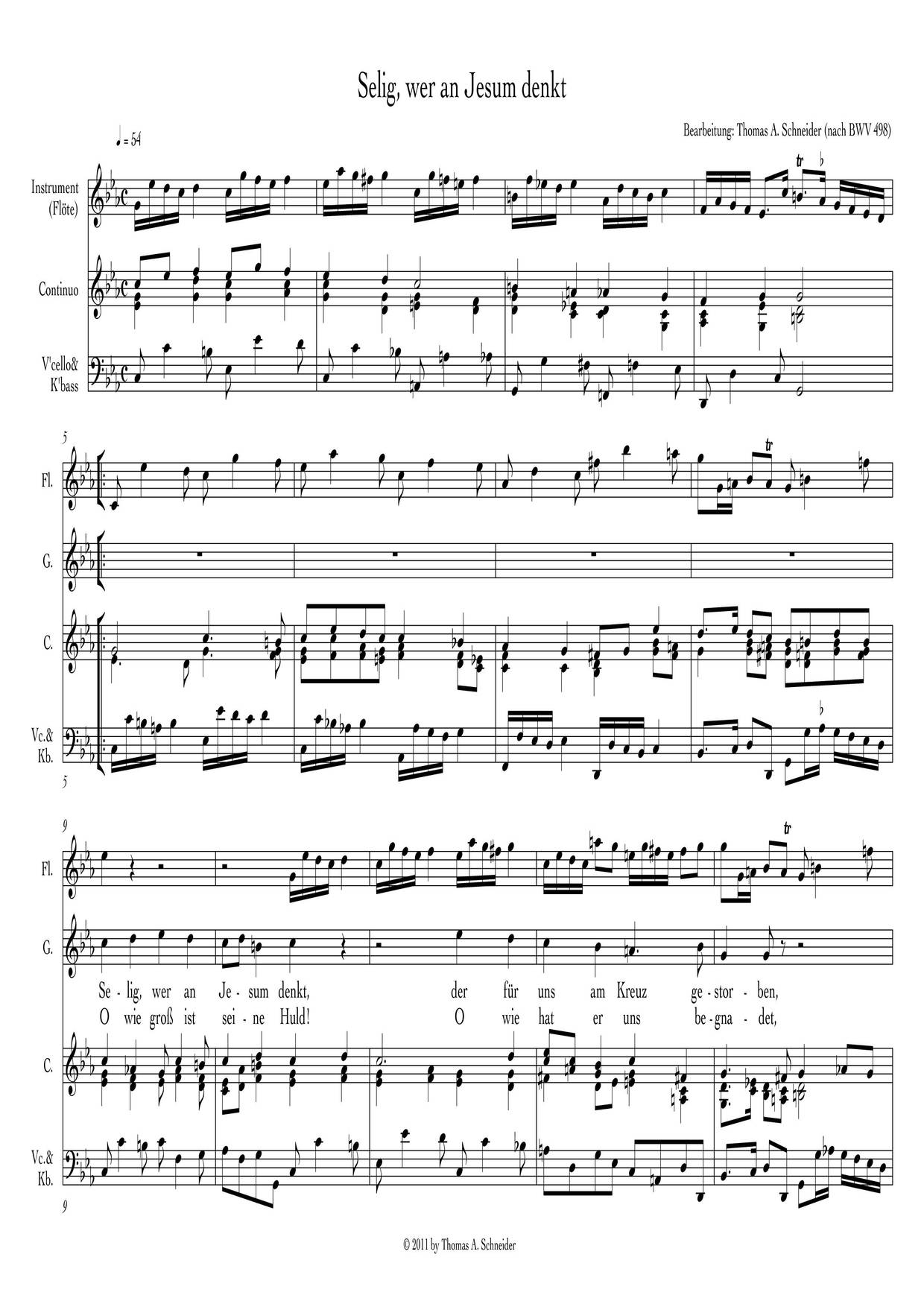 Selig, Wer An Jesum Denkt, BWV 498ピアノ譜