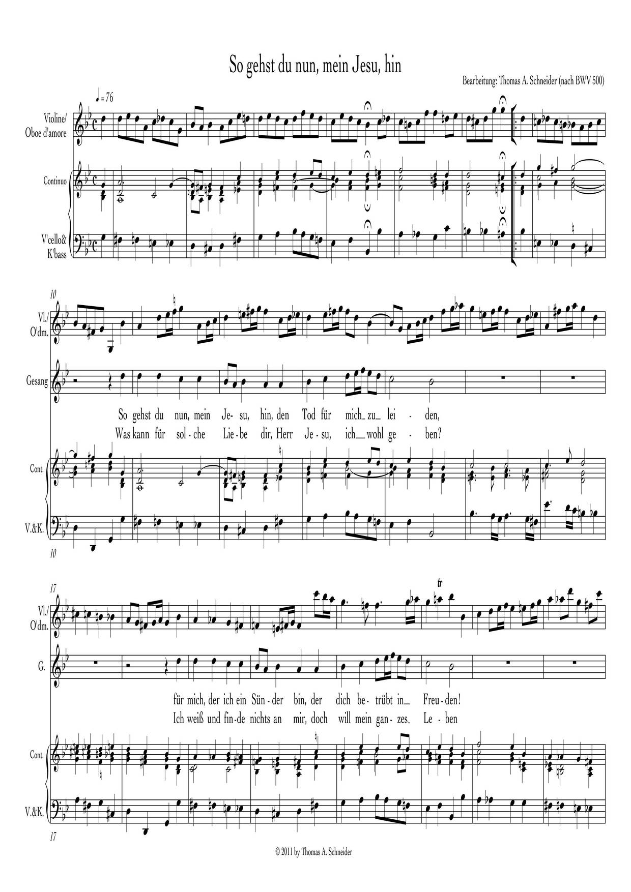 So Gehst Du Nun, Mein Jesu, Hin, BWV 500ピアノ譜