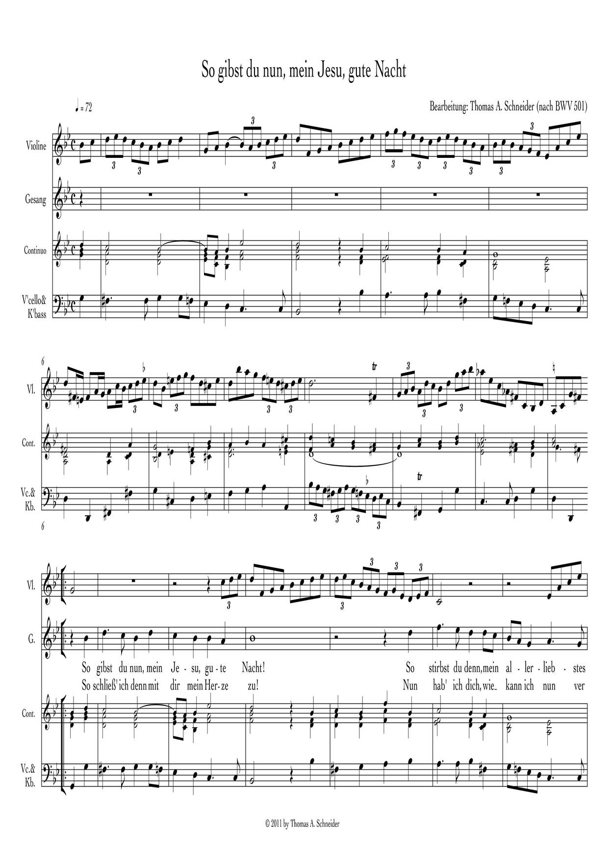 So Gibst Du Nun, Mein Jesu, Gute Nacht, BWV 501 Score