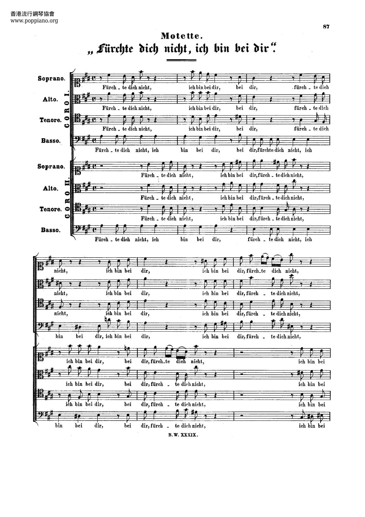 Fürchte Dich Nicht, Ich Bin Bei Dir, BWV 228 Score