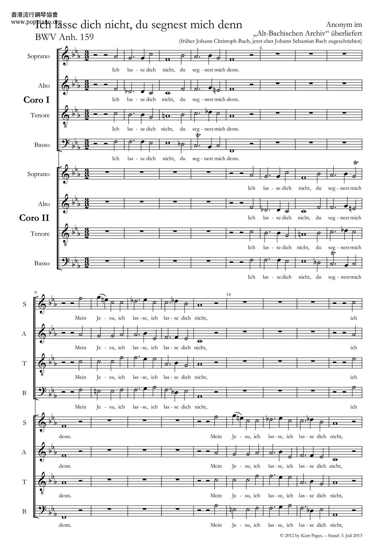 Ich Lasse Dich Nicht, BWV Anh. 159 Score