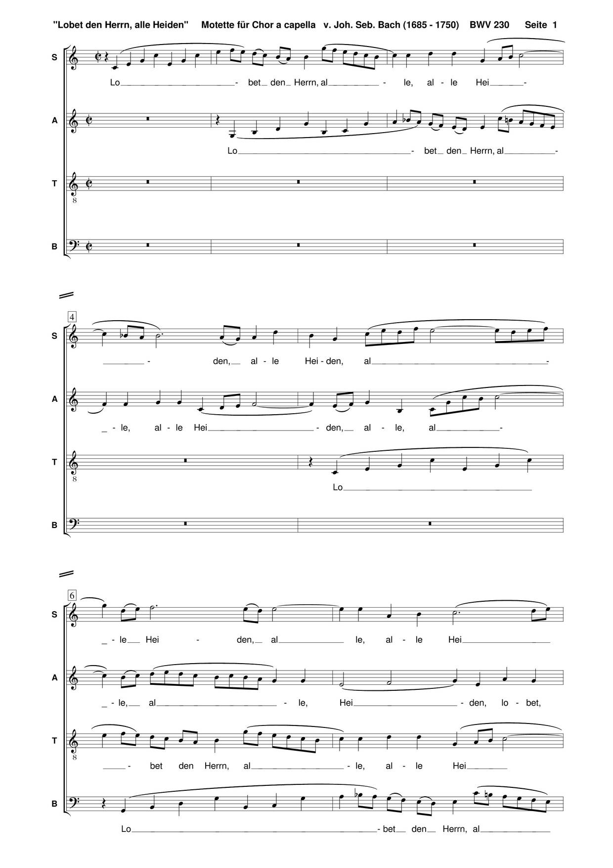 Lobet Den Herrn, Alle Heiden, BWV 230 Score