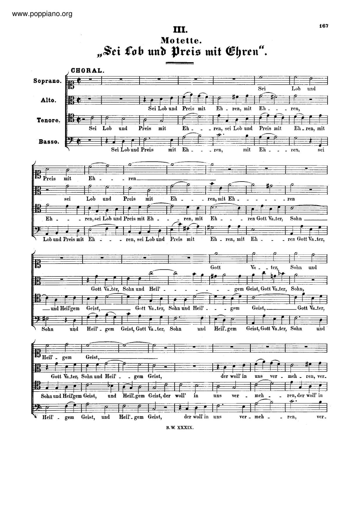 Sei Lob Und Preis Mit Ehren, BWV 231琴谱