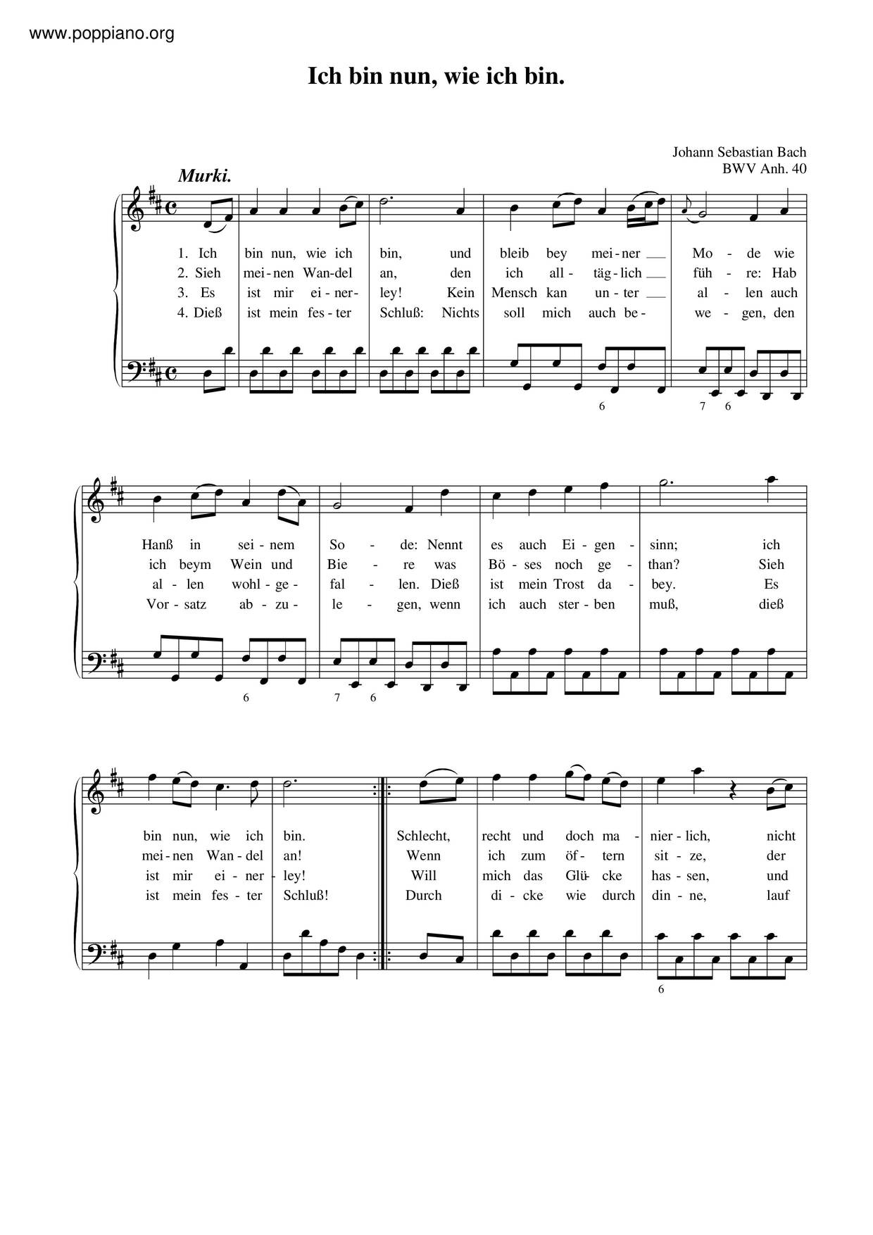 Ich Bin Nun Wie Ich Bin, BWV Anh. 40 Score