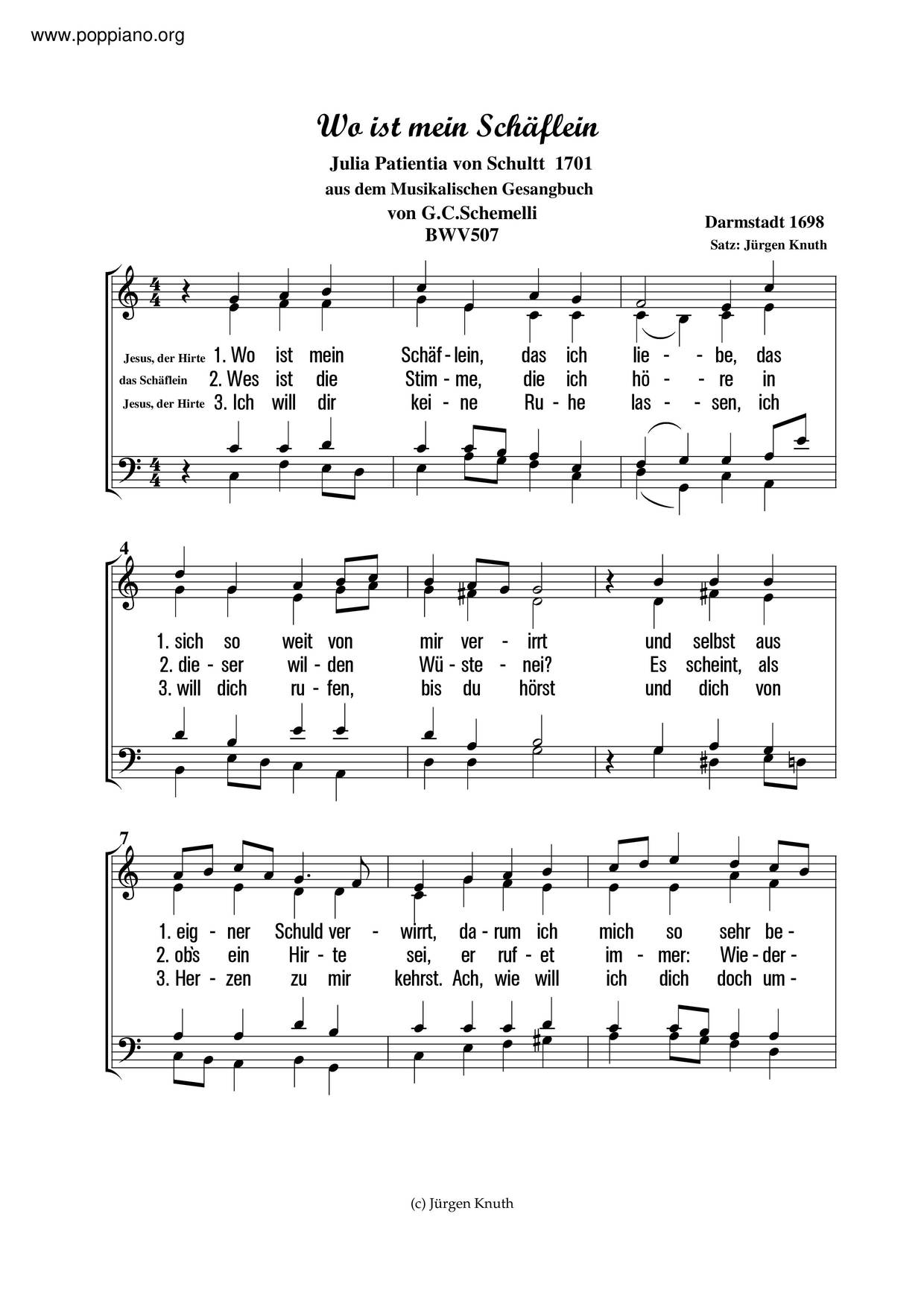 Wo Ist Mein Schäflein, BWV 507 Score