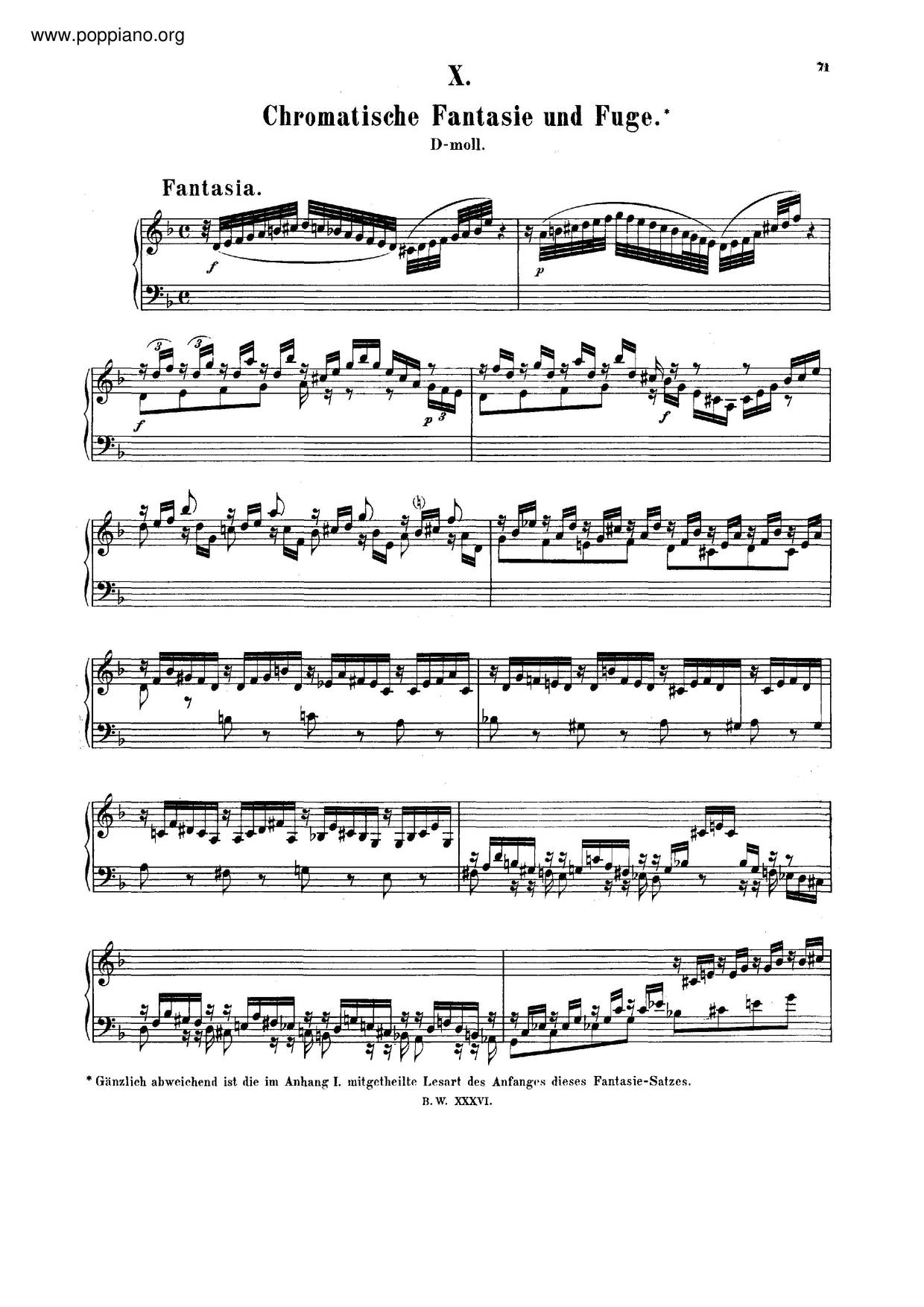 Chromatic Fantasia & Fugue, BWV 903ピアノ譜
