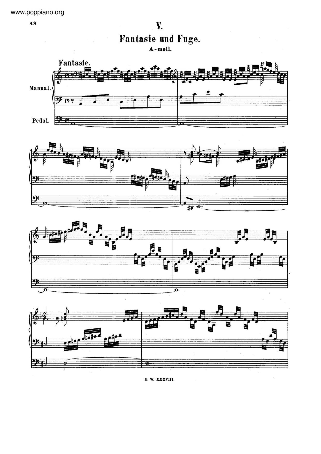 Fantasia And Fugue In A Minor, BWV 561琴譜
