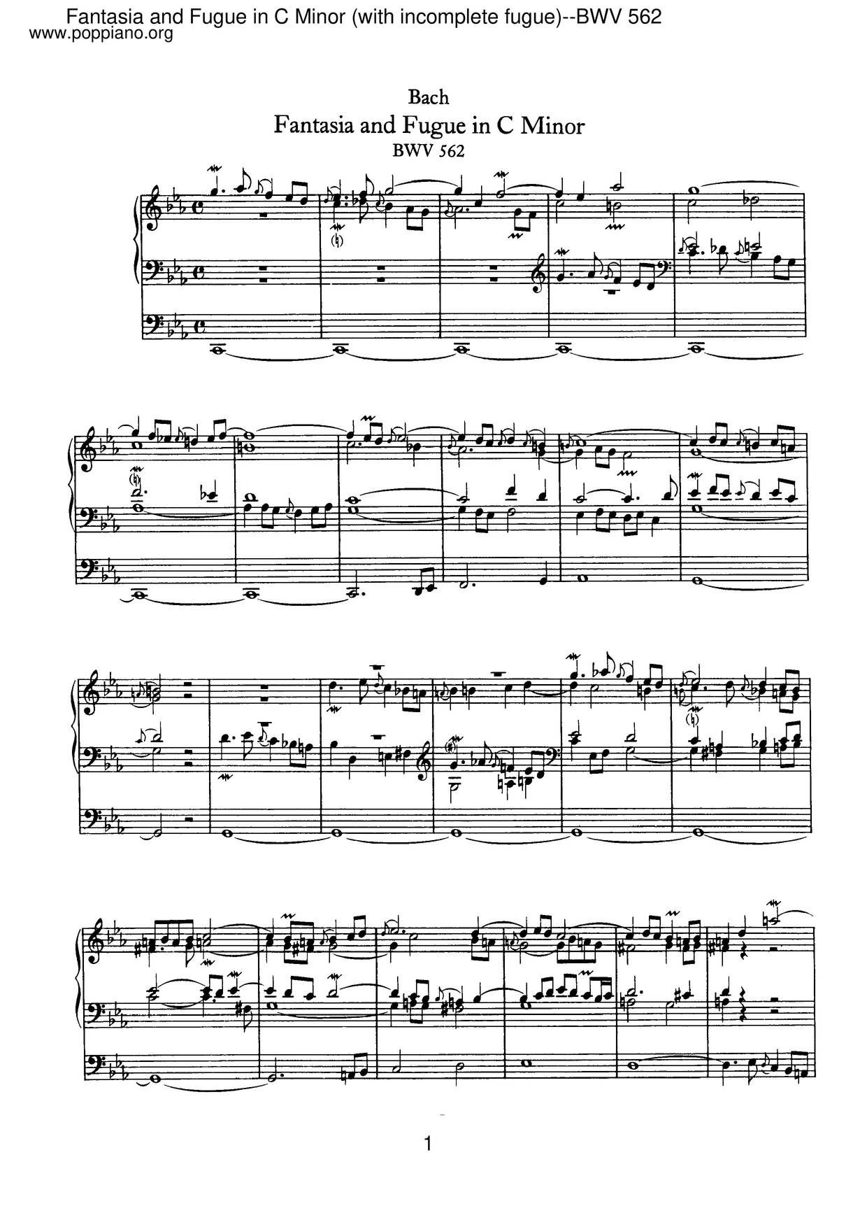 Fantasia And Fugue In C Minor, BWV 562 Score