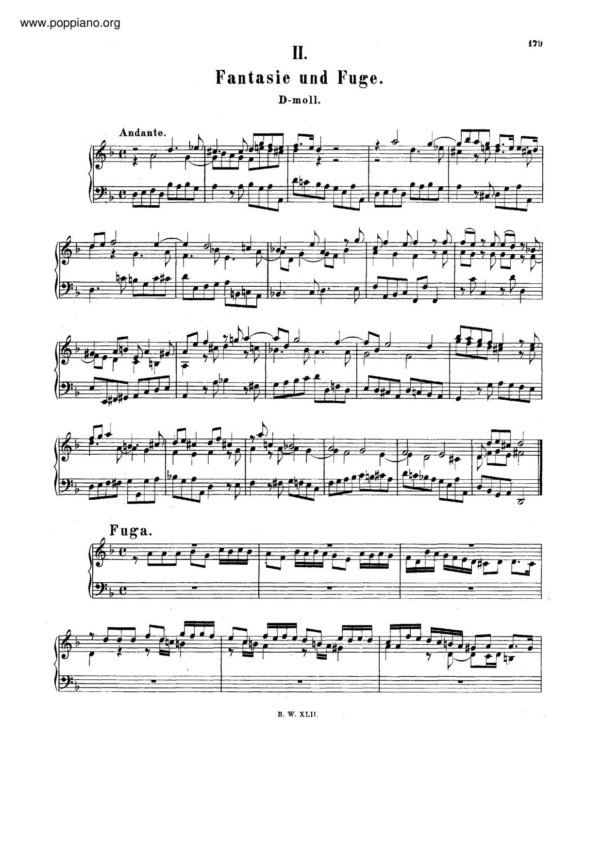 Fantasia And Fugue In D Minor, BWV 905 Score