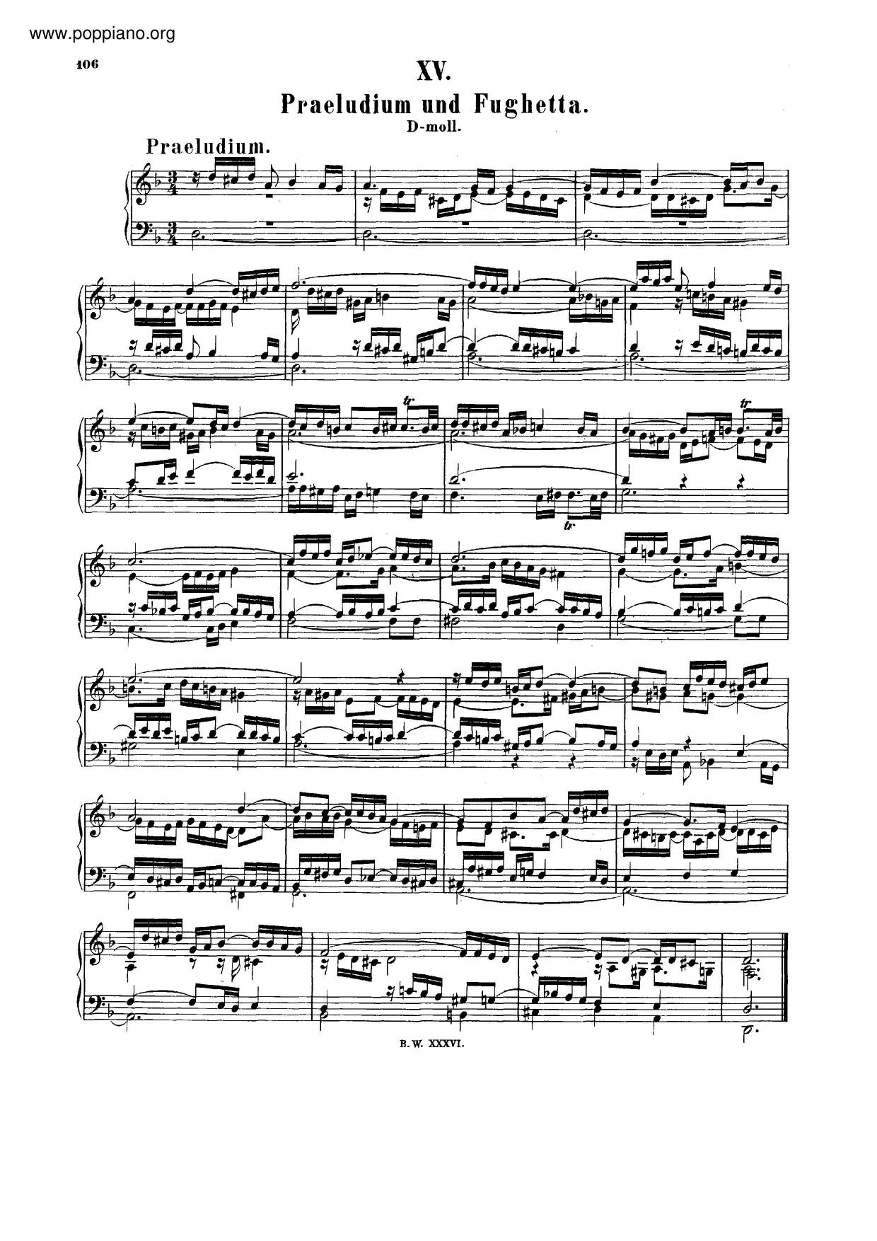 Prelude And Fughetta In D Minor, BWV 899ピアノ譜